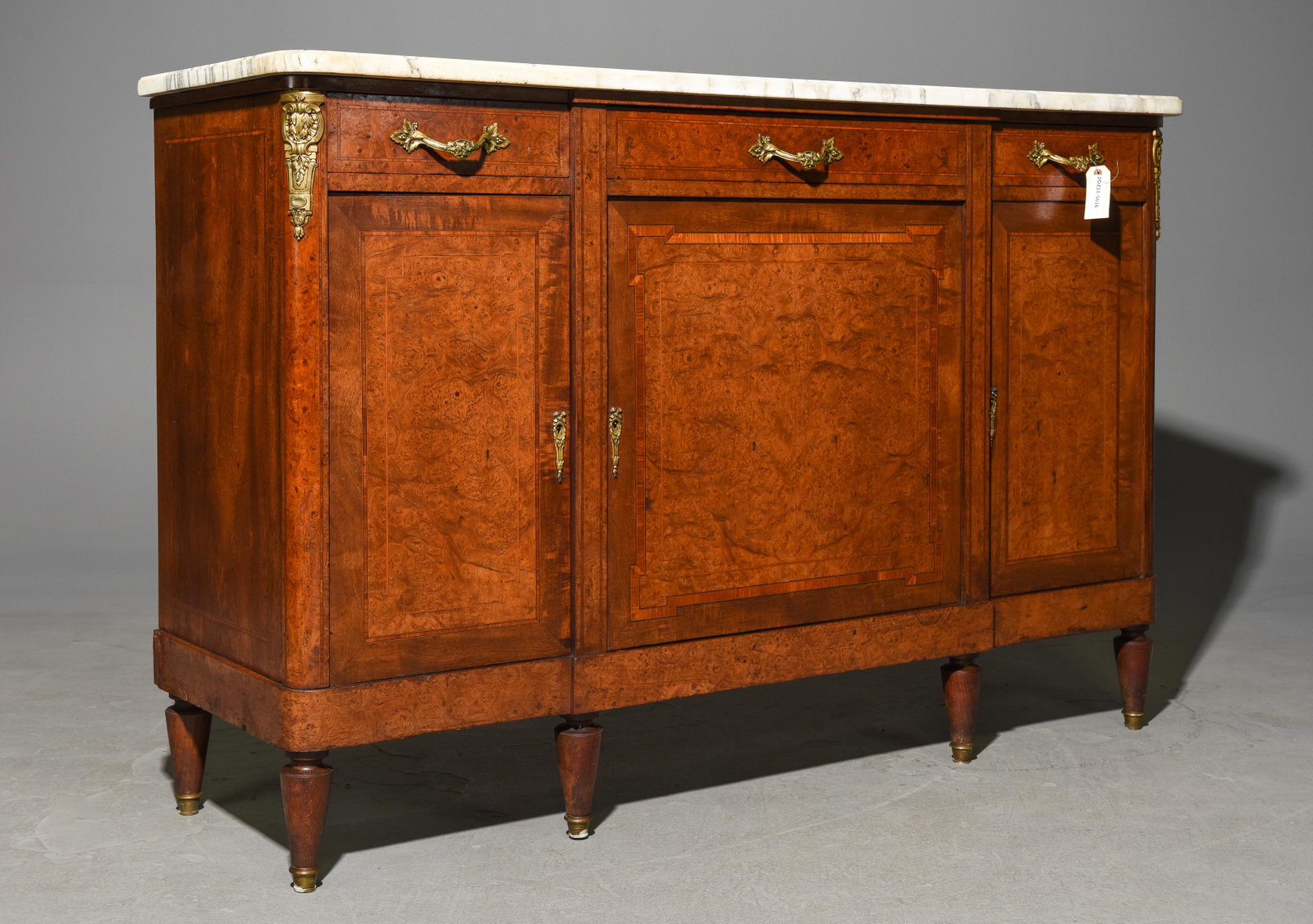 Louis XVI Style White Marble Top Sideboard: French Louis XVI Style White Marble Top Sideboard / Enfilade