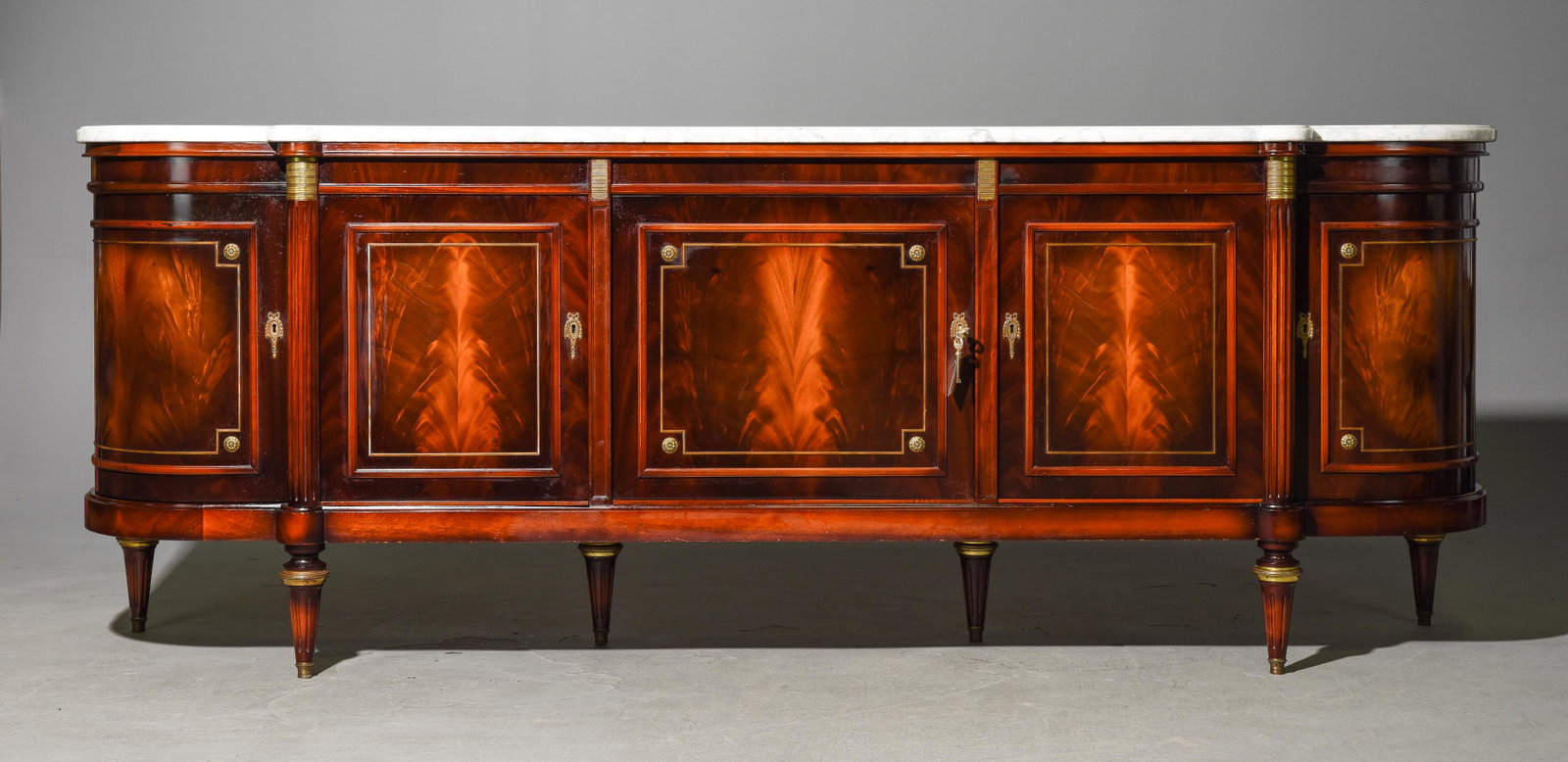 Louis XVI Style White Marble Top Sideboard: French Louis XVI Style White Marble Top Mahogany Sideboard / Enfilade
