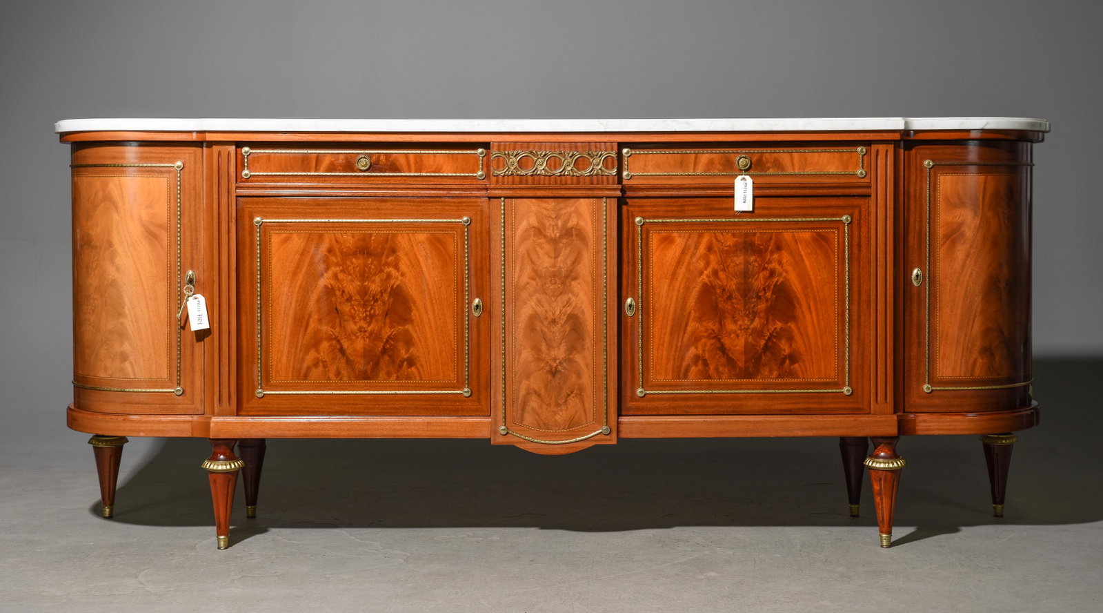 Louis XVI Style White Marble Top Sideboard: French Louis XVI Style White Marble Top Mahogany Sideboard / Enfilade
