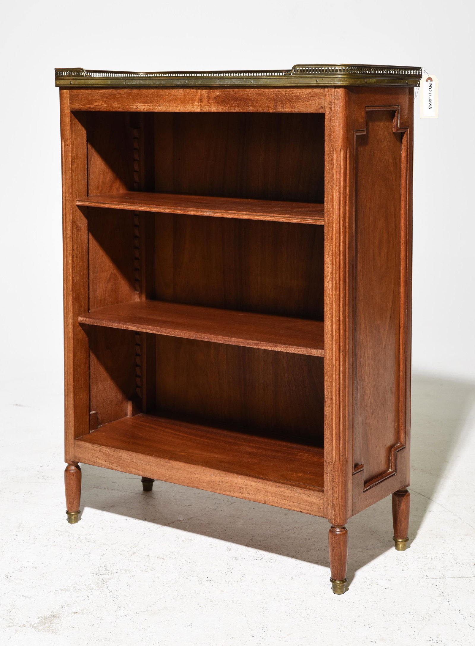 Louis XVI Style Bookshelf with Gallery: French Louis XVI Style Mahogany Bookshelf with Gallery - Shelf depth is 10 inches and they are adjustable