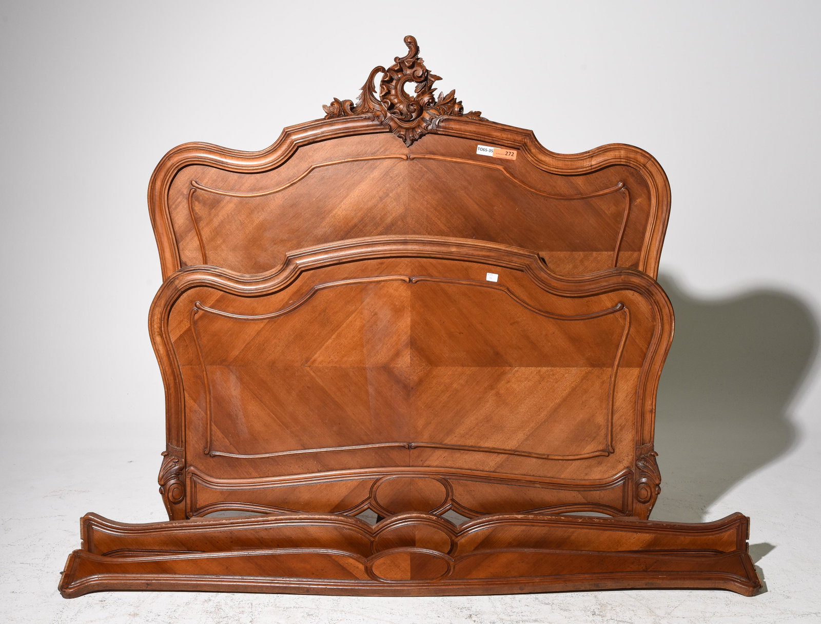 Louis XV Style Mahogany Bed with Rails: French Louis XV Style Mahogany Bed with Rails - Rails are 75 inches long each - This bed is a European Size which can easily be converted to an American size by removing the rails and attaching the he