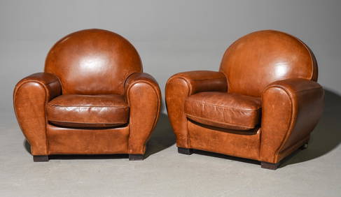 2 French Brown Leather Oversize Club Chairs (1 of 7)