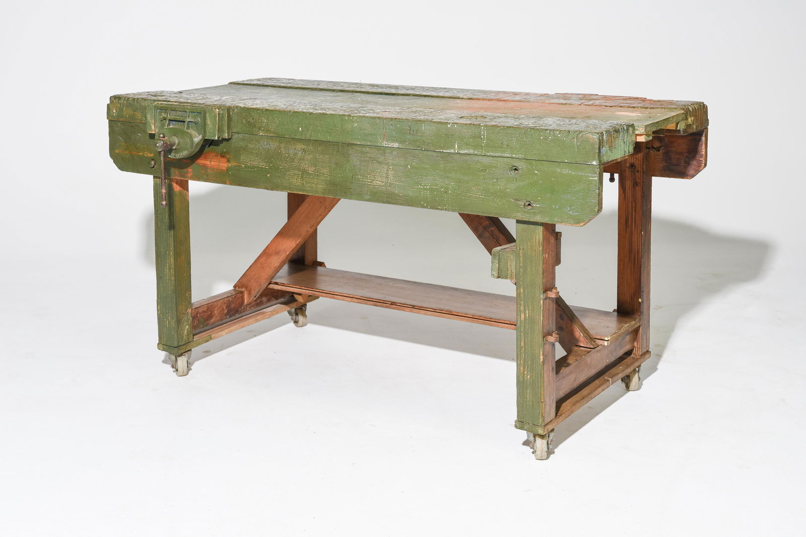 Rustic Painted Work Table with Vice (1 of 4)