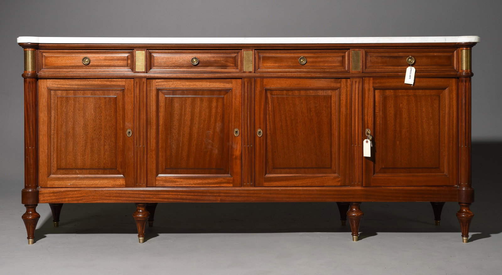 Louis XVI Style White Marble Top Sideboard: French Louis XVI Style White Marble Top Sideboard / Enfilade