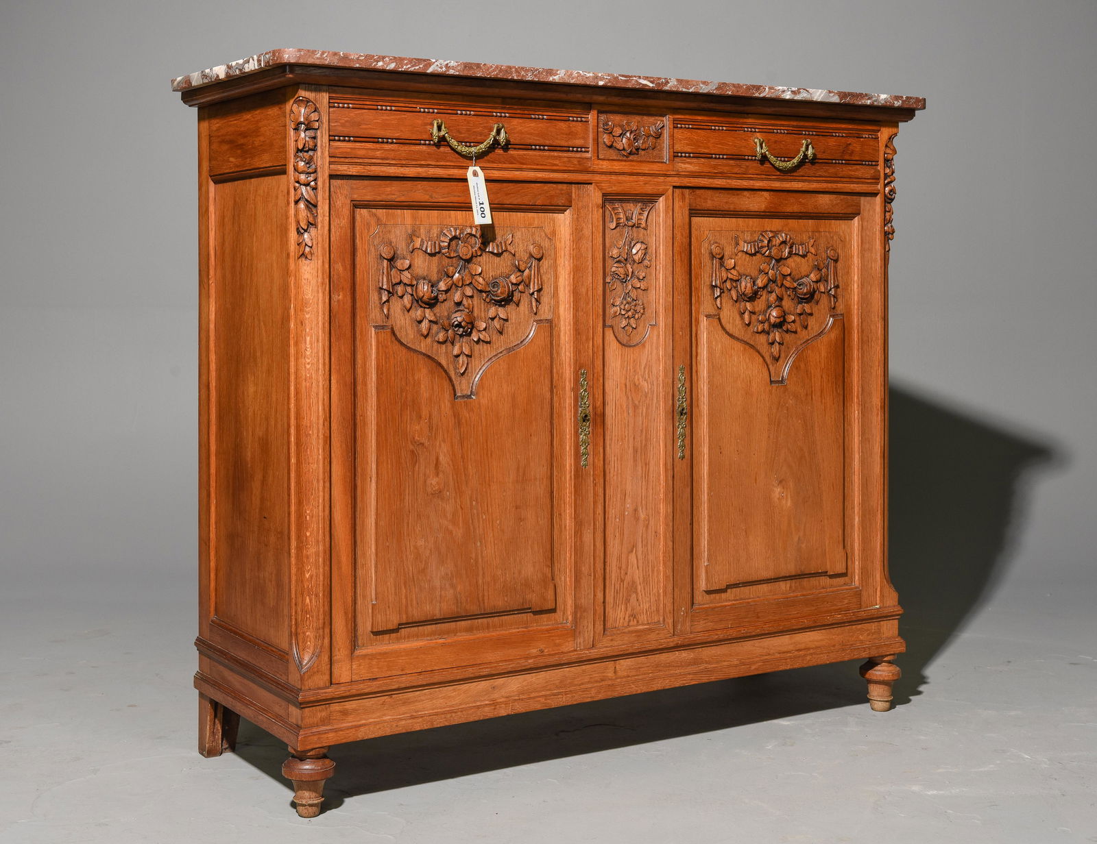 French Carved Oak Marble Top Server / Buffet (1 of 4)