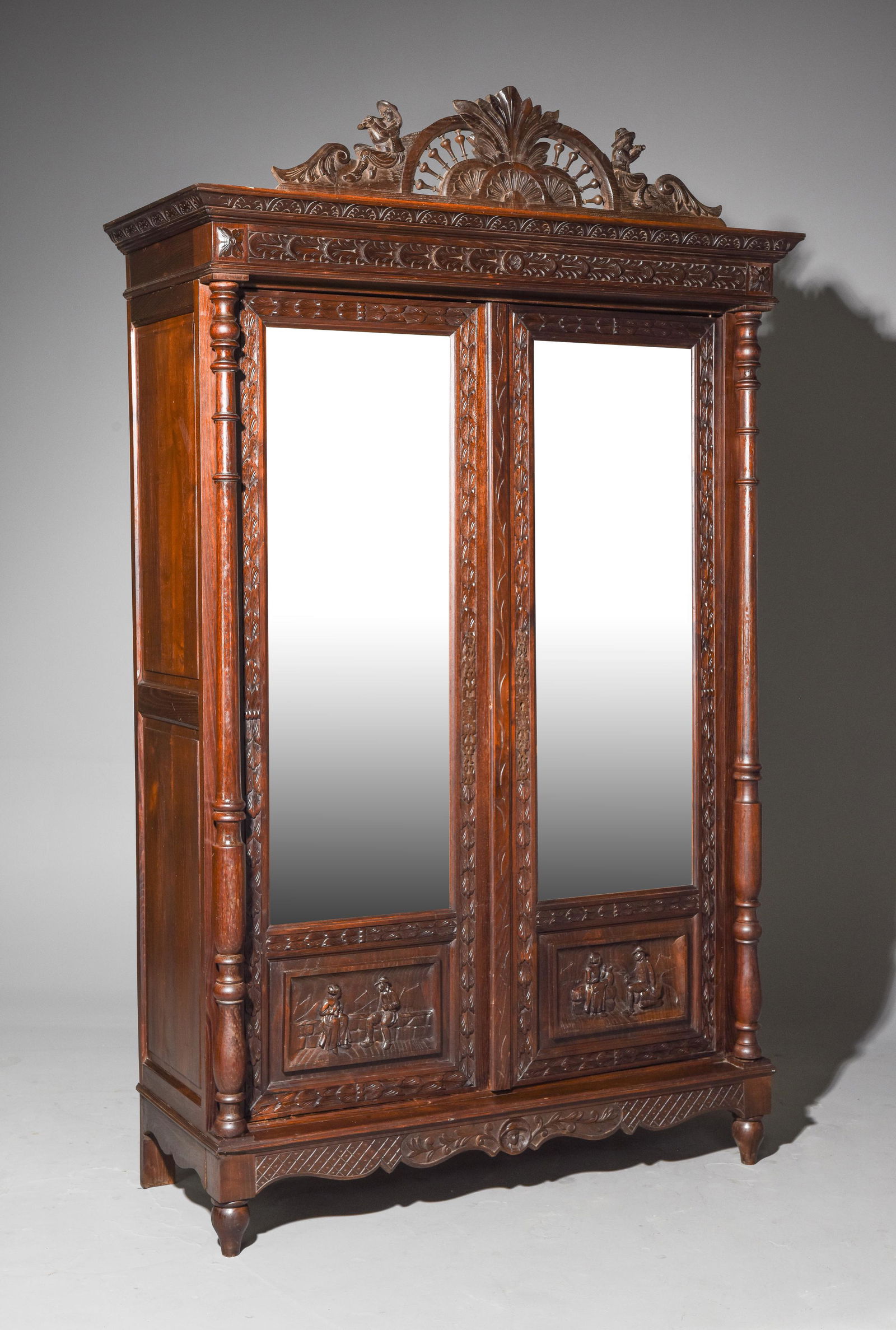 French Breton Style Double Mirror Door Armoire (1 of 6)