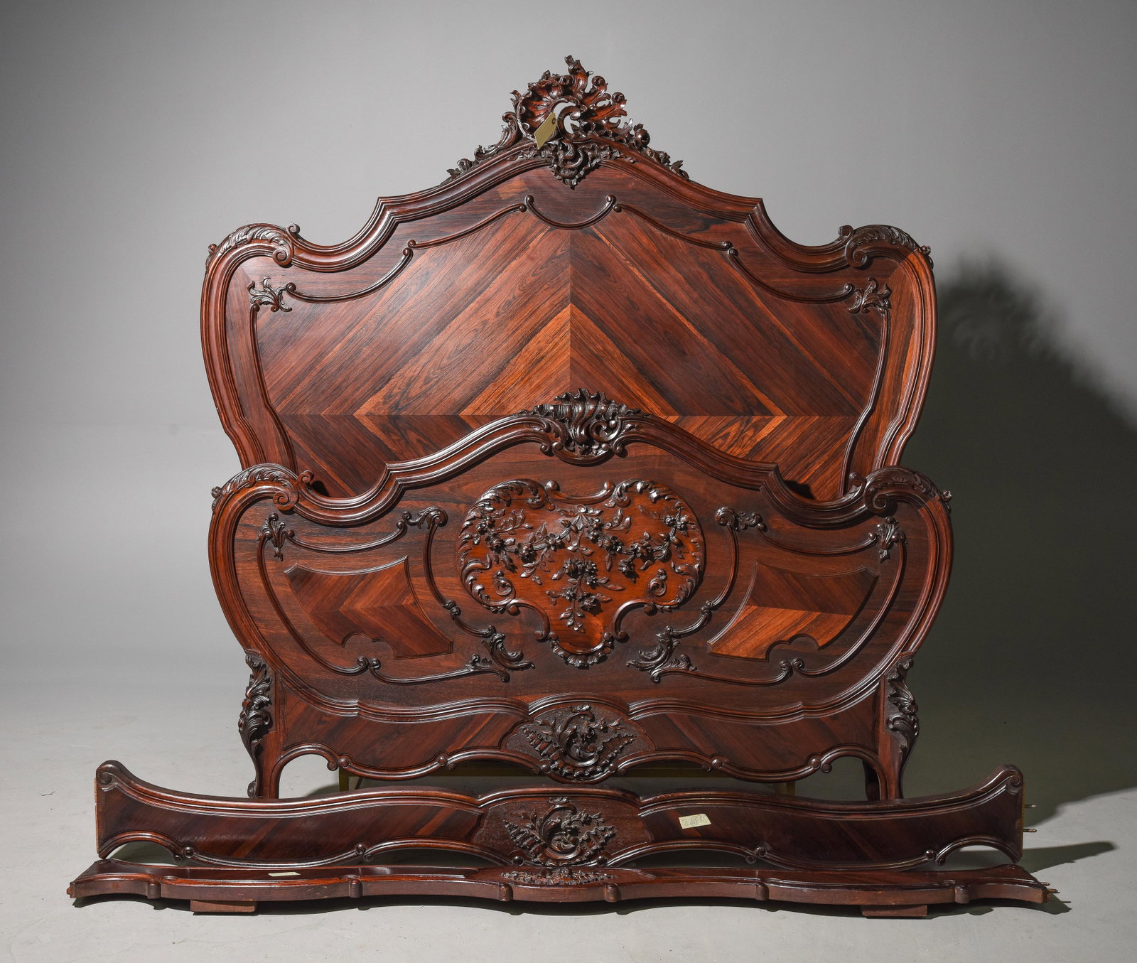 Louis XV Style Macassar Ebony Bed with Rails: French Louis XV Style Macassar Ebony Bed with Rails - Rails are 77 inches long each - This bed is a European Size which can easily be converted to an American size by removing the rails and attaching 