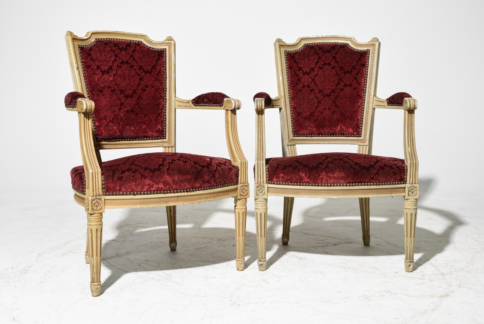 2 Louis XVI Style Painted Arm Chairs: 2 French Louis XVI Style Painted Arm Chairs - Seat height is 16 inches