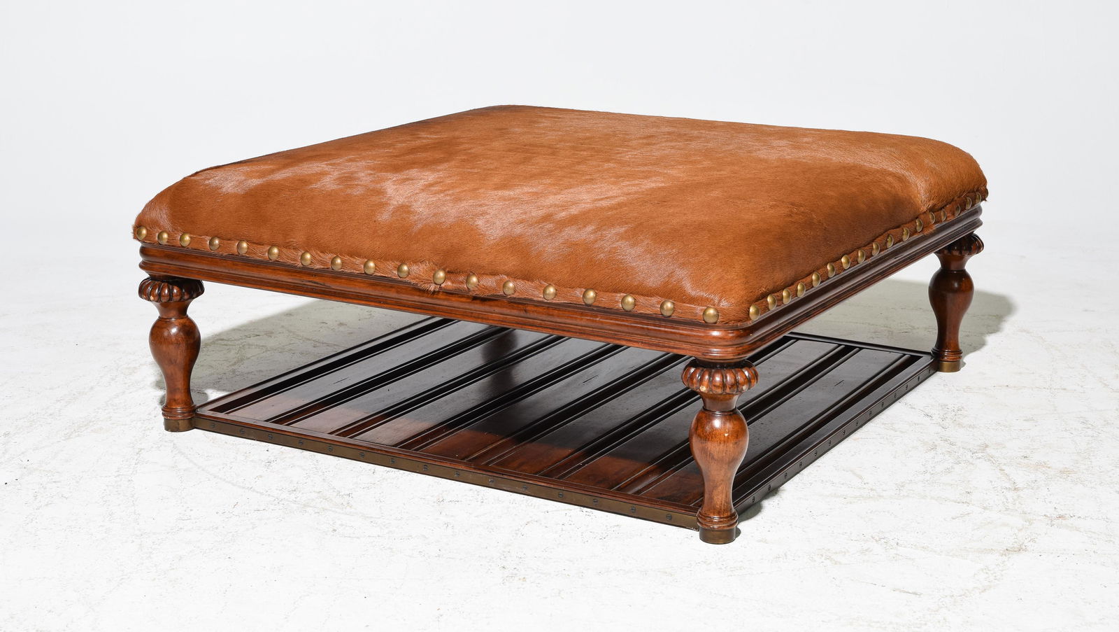 Brown Hide Upholstered Large Ottoman (1 of 2)