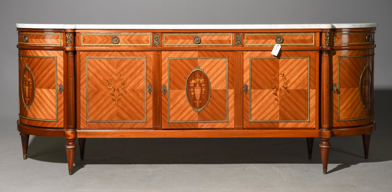 Louis XVI Style White Marble Top Sideboard: French Louis XVI Style White Marble Top Sideboard / Enfilade