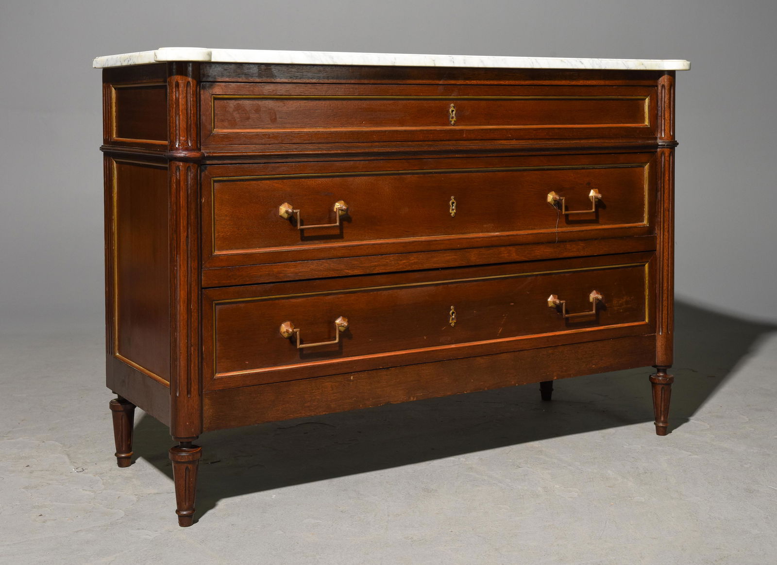 Louis XVI Style White Marble Top Chest: French Louis XVI Style White Marble Top Chest / Commode