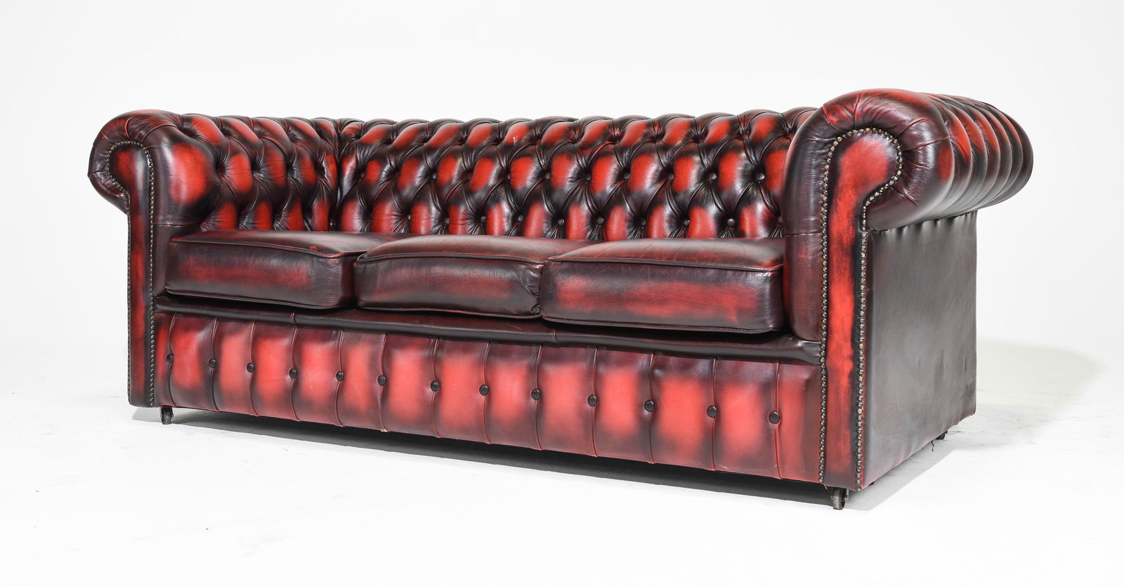 British Red Leather Chesterfield 3 Seater Sofa (1 of 5)