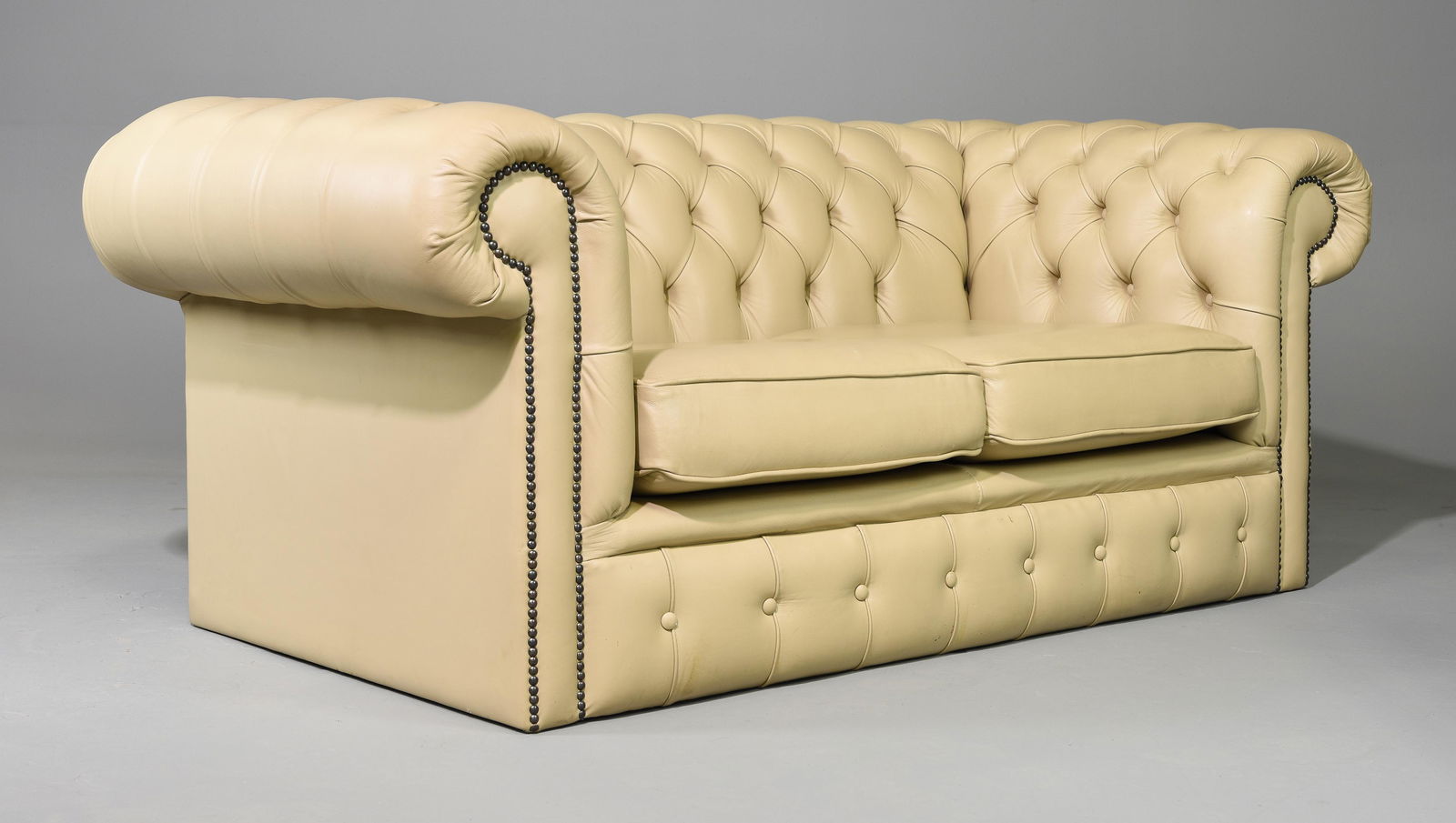 British Cream Leather Chesterfield Loveseat (1 of 5)
