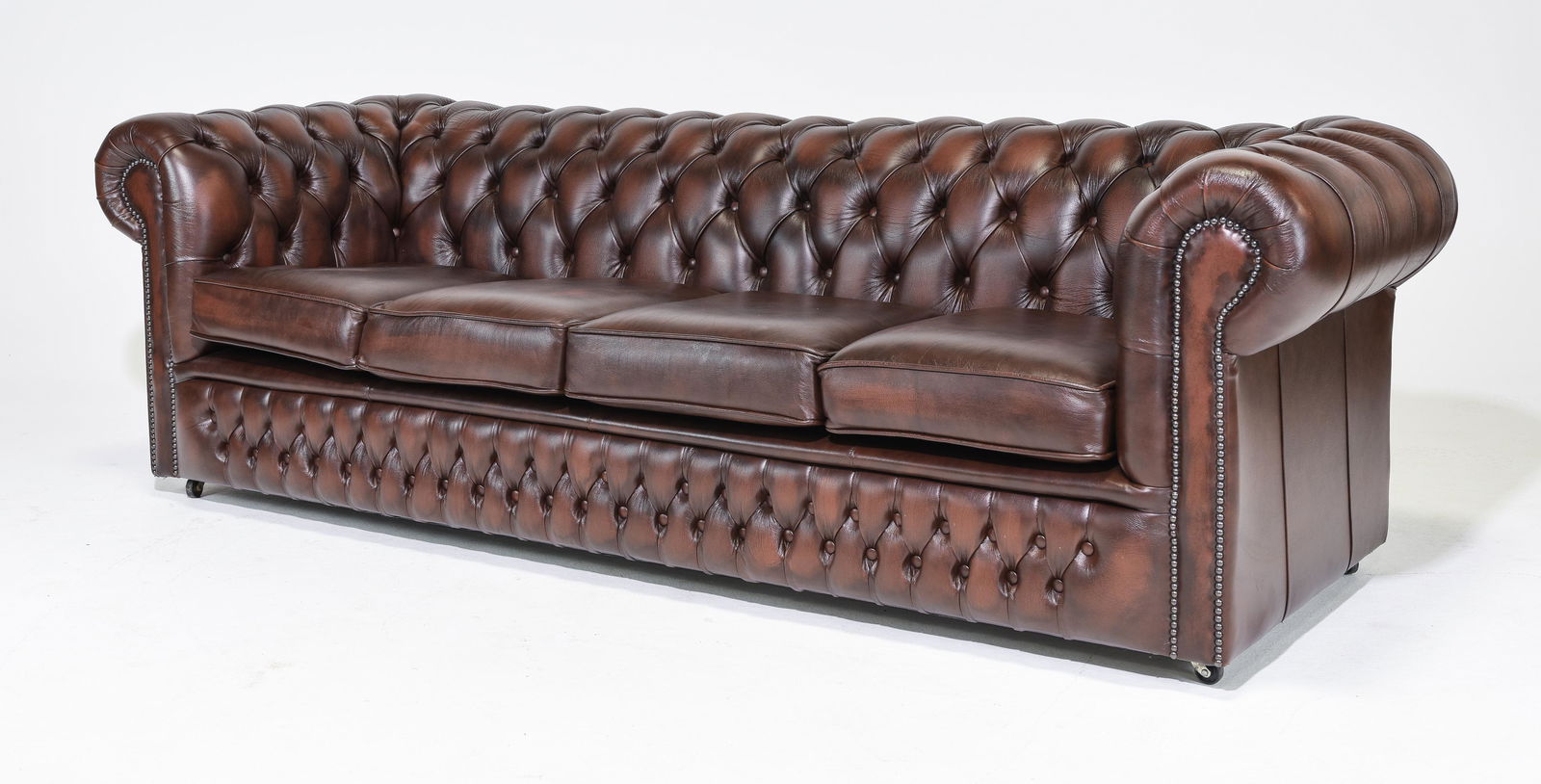 British Brown Leather Chesterfield 4 Seater Sofa (1 of 5)