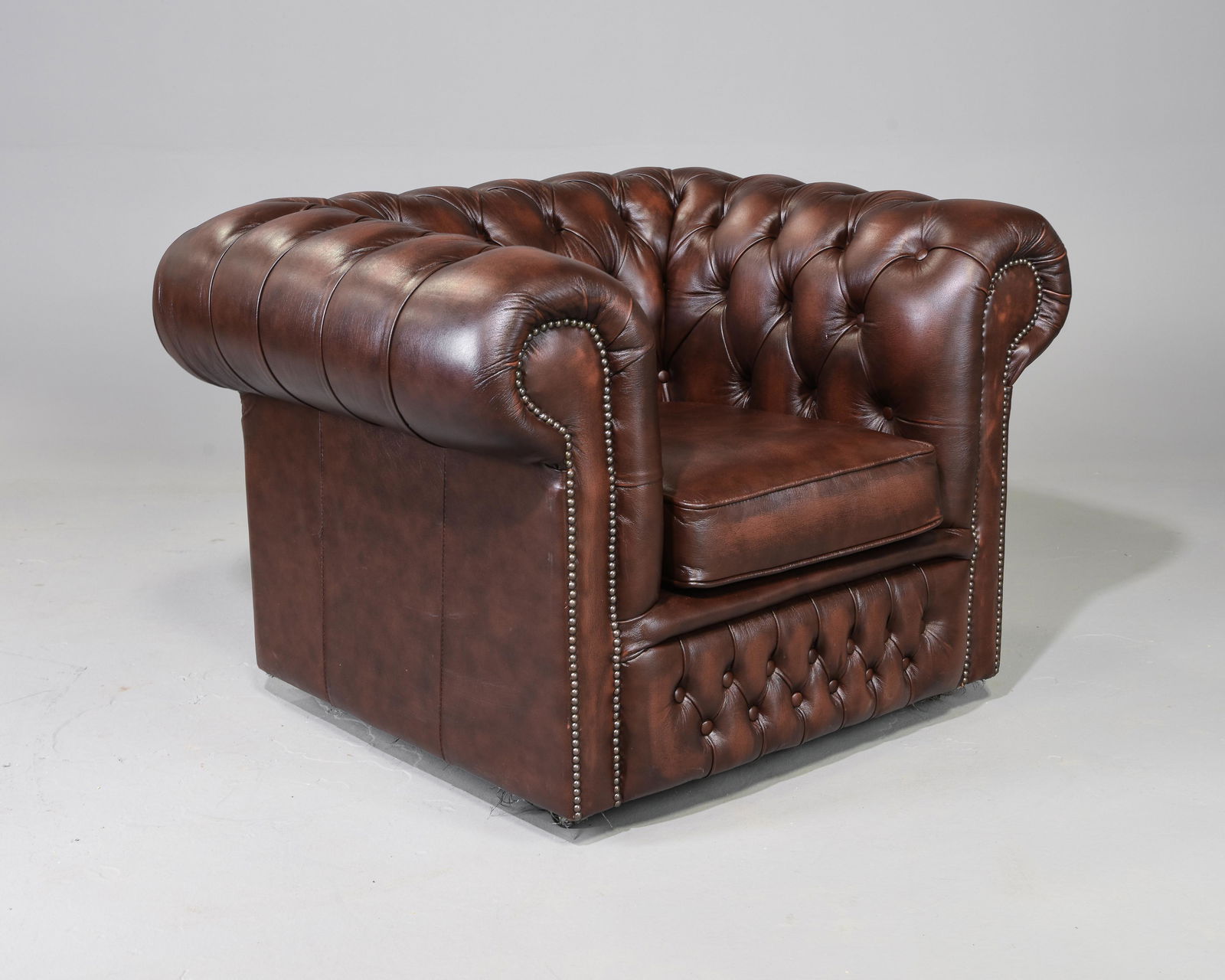 British Brown Leather Chesterfield Club Chair (1 of 4)