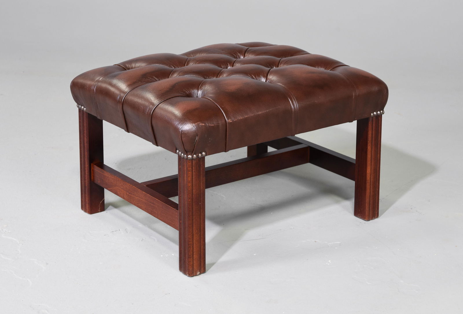 British Brown Leather Chesterfield Stool #1 (1 of 2)