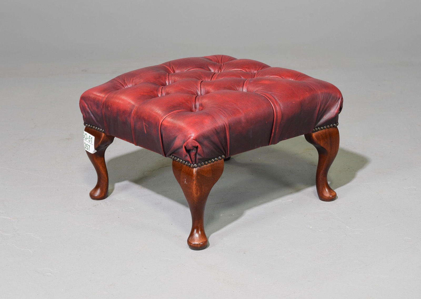 British Red Leather Chesterfield Stool (1 of 2)