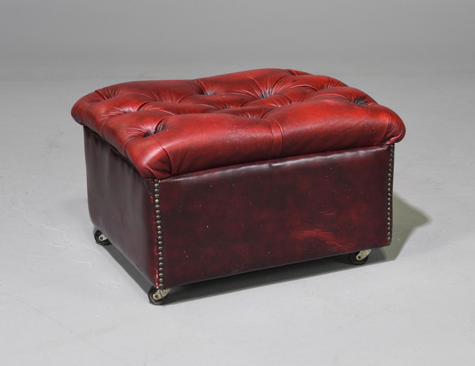 British Red Leather Chesterfield Stool (1 of 2)