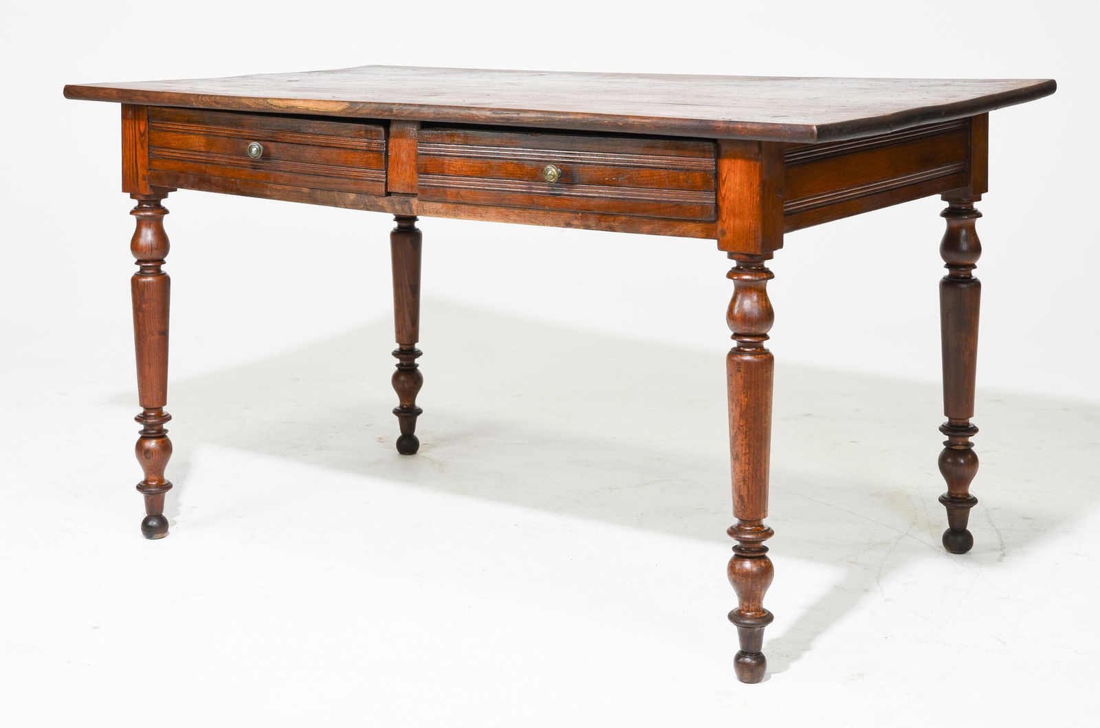 French Oak 2 Drawer Turned Leg Table (1 of 3)