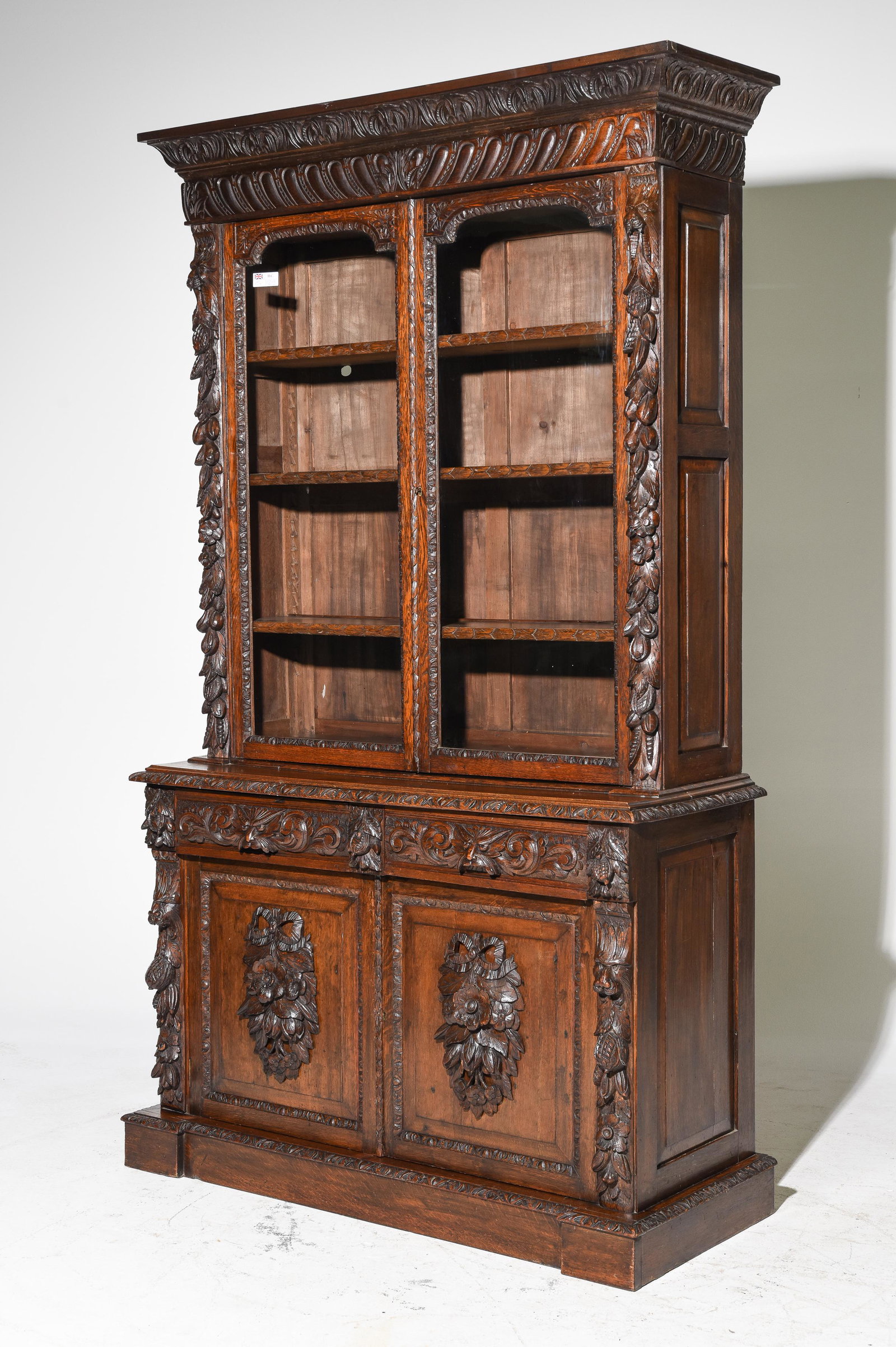 Heavily Carved Oak Bookcase / Cupboard (1 of 5)
