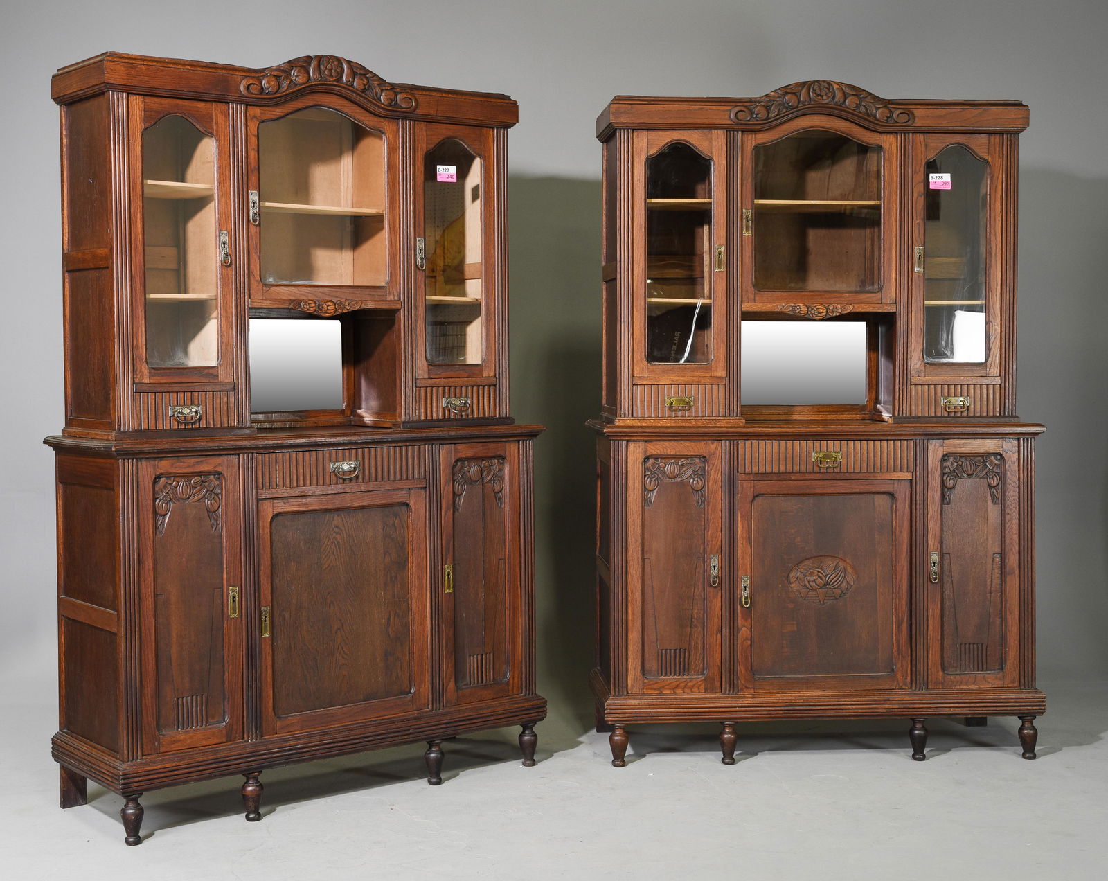 2 Art Nouveau / Deco Style Carved Oak Double Buffets (1 of 7)