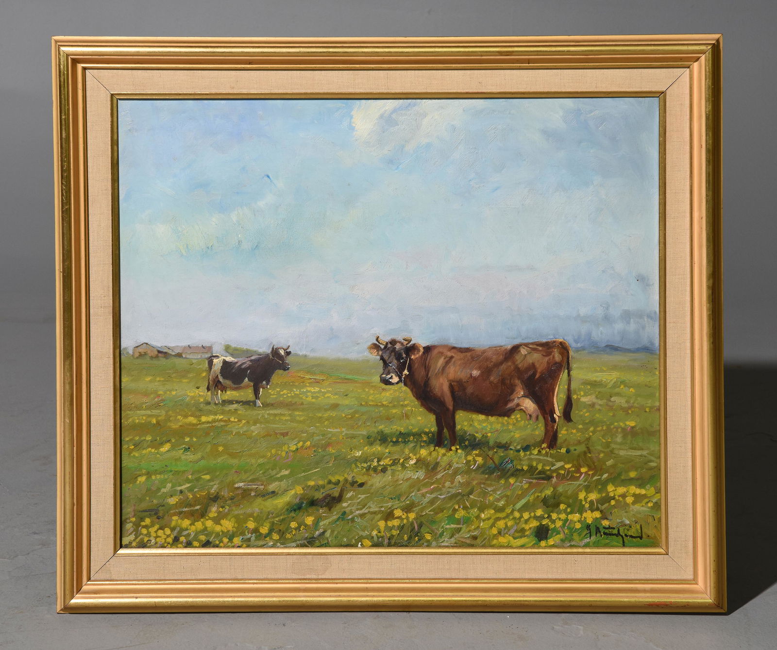 Gold Framed Oil on Canvas - Cows in Field (1 of 3)