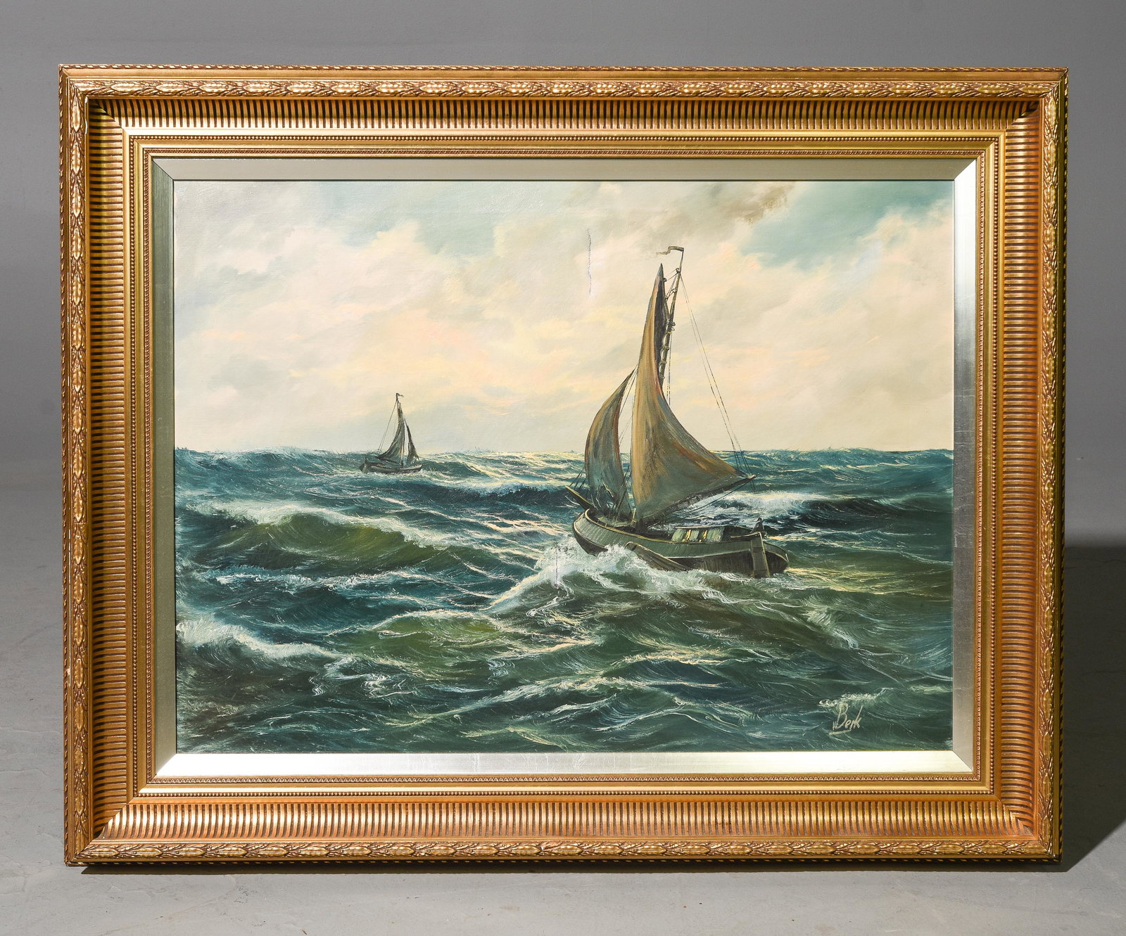 Gold Framed Oil on Canvas - Sail Boats: Gold Framed Oil on Canvas - Sail Boats - Art itself is 24 x 31