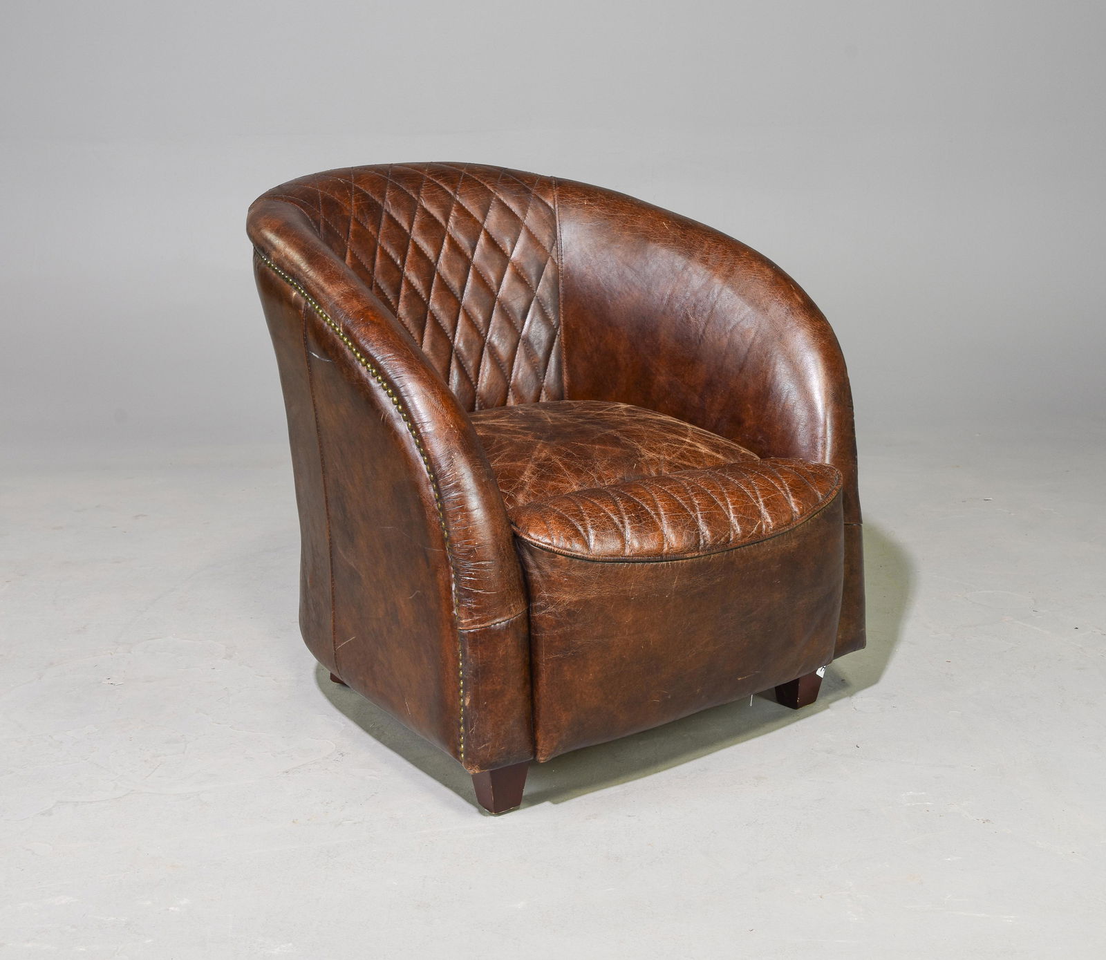 Art Deco Style Curved Back Leather Club Chair: Art Deco Style Curved Back Leather Club Chair - Seat height is 15 inches