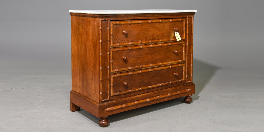 French Faux Bamboo White Marble Top Commode (1 of 3)