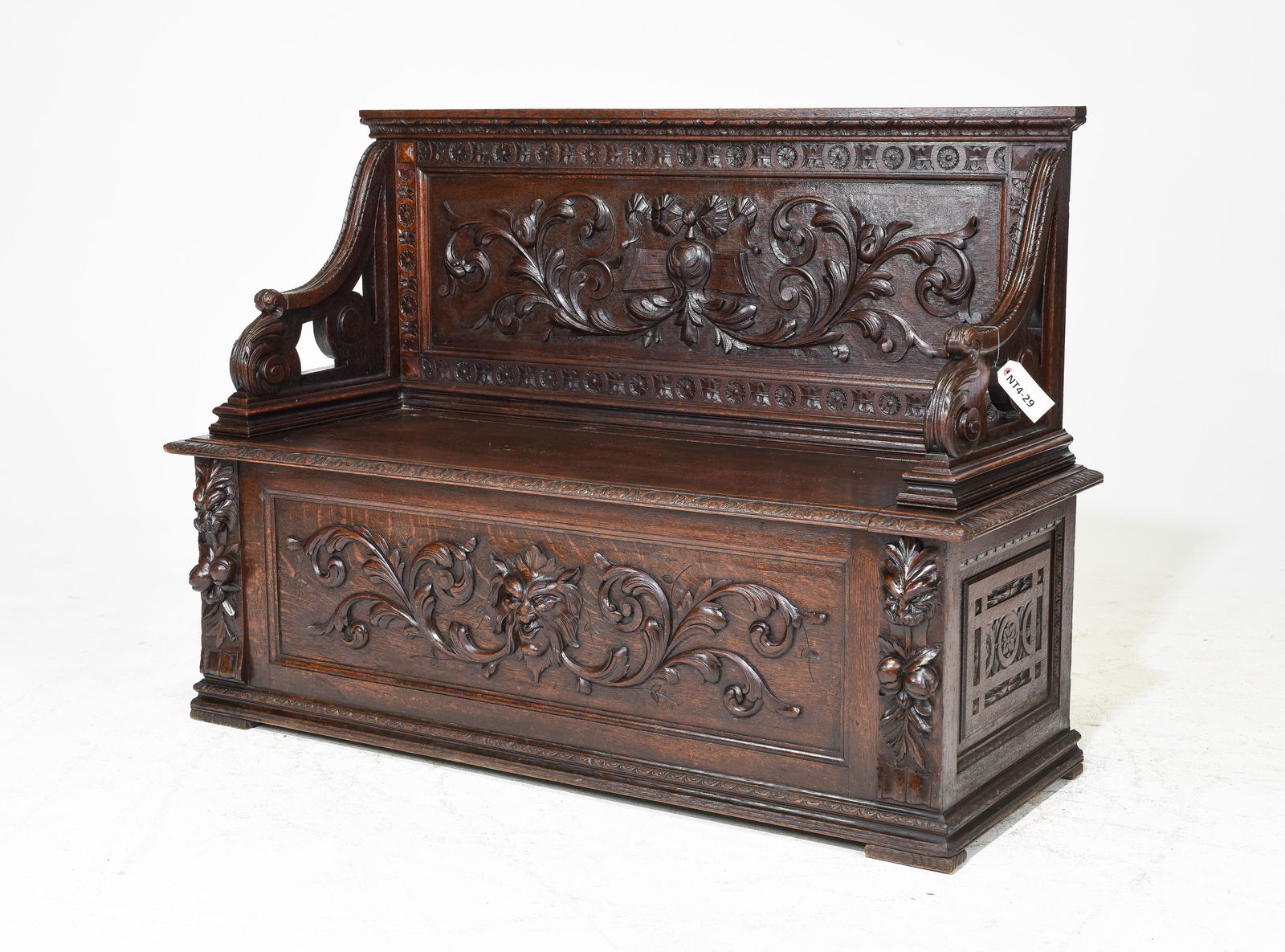 Renaissance Style Carved Oak Hall Bench (1 of 5)