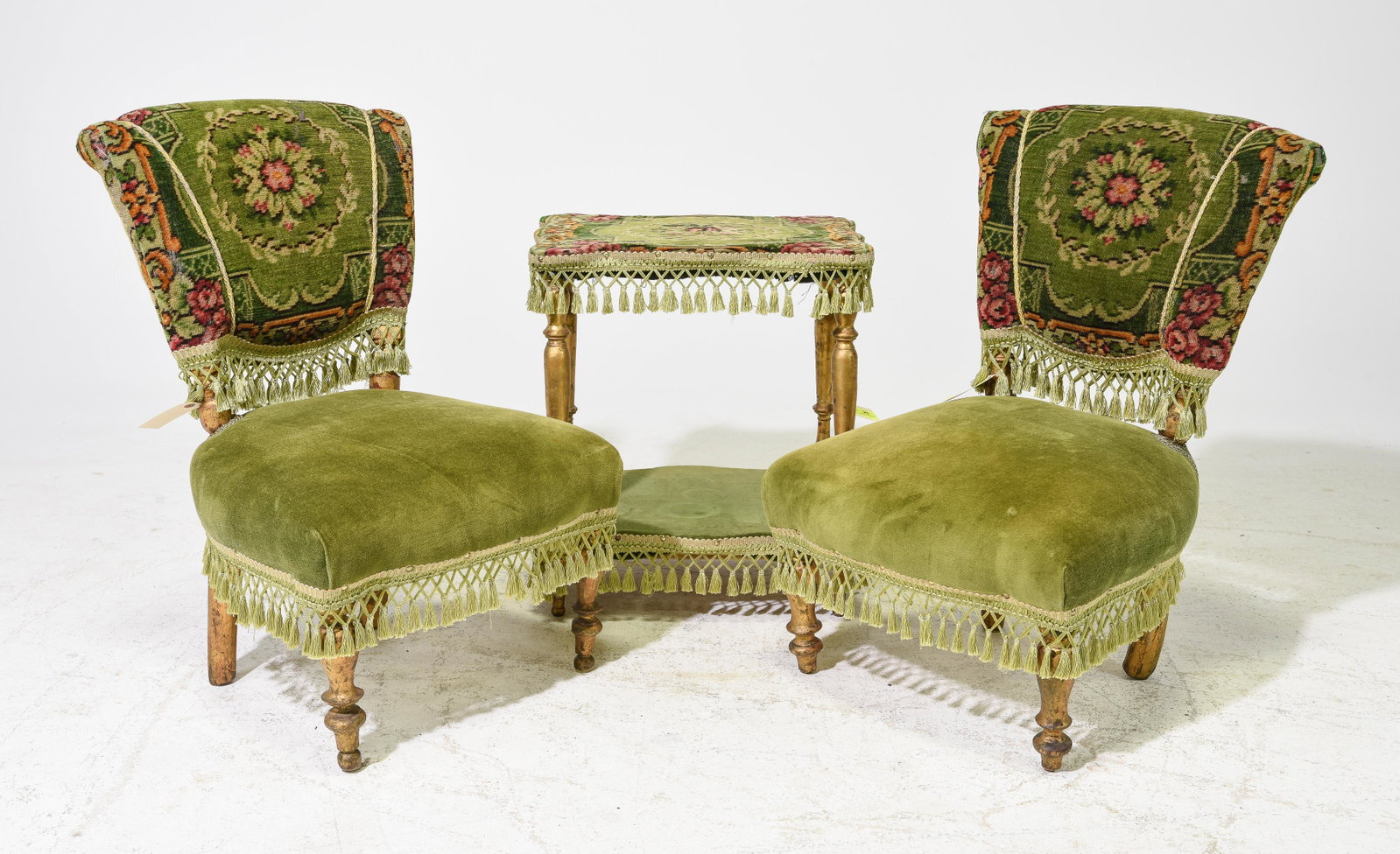 2 French Baroque Style Chairs & Occasional Table: 2 French Baroque Style Chairs & Occasional Table - Table is 23 in tall x 20 x 16