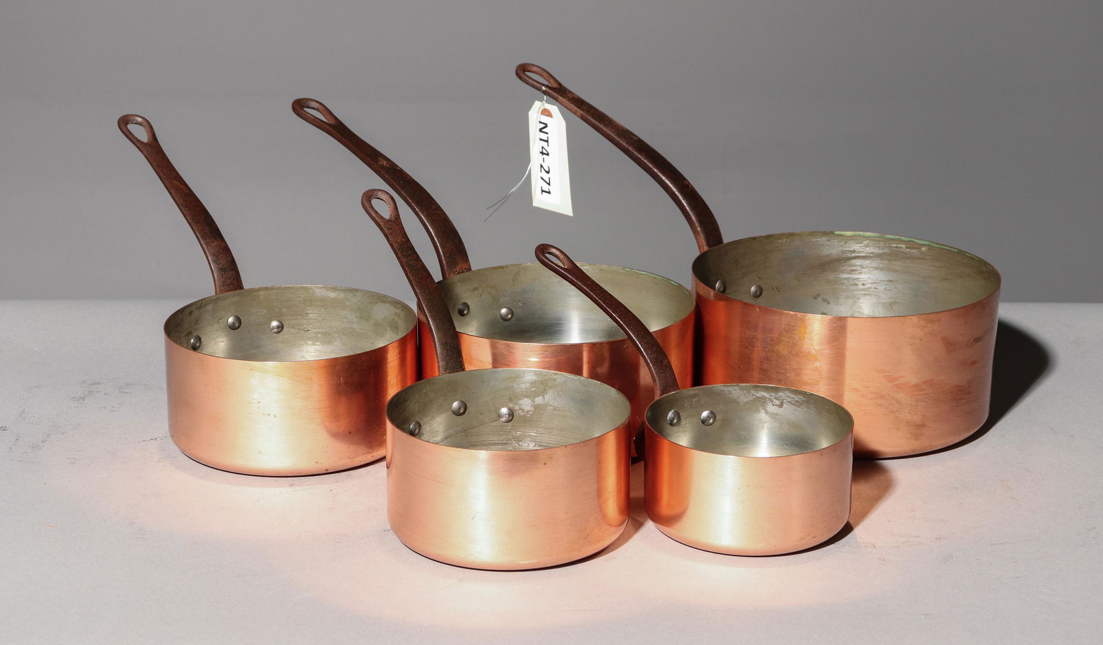 Set of 5 French Copper Graduated Sauce Pans #5 (1 of 3)