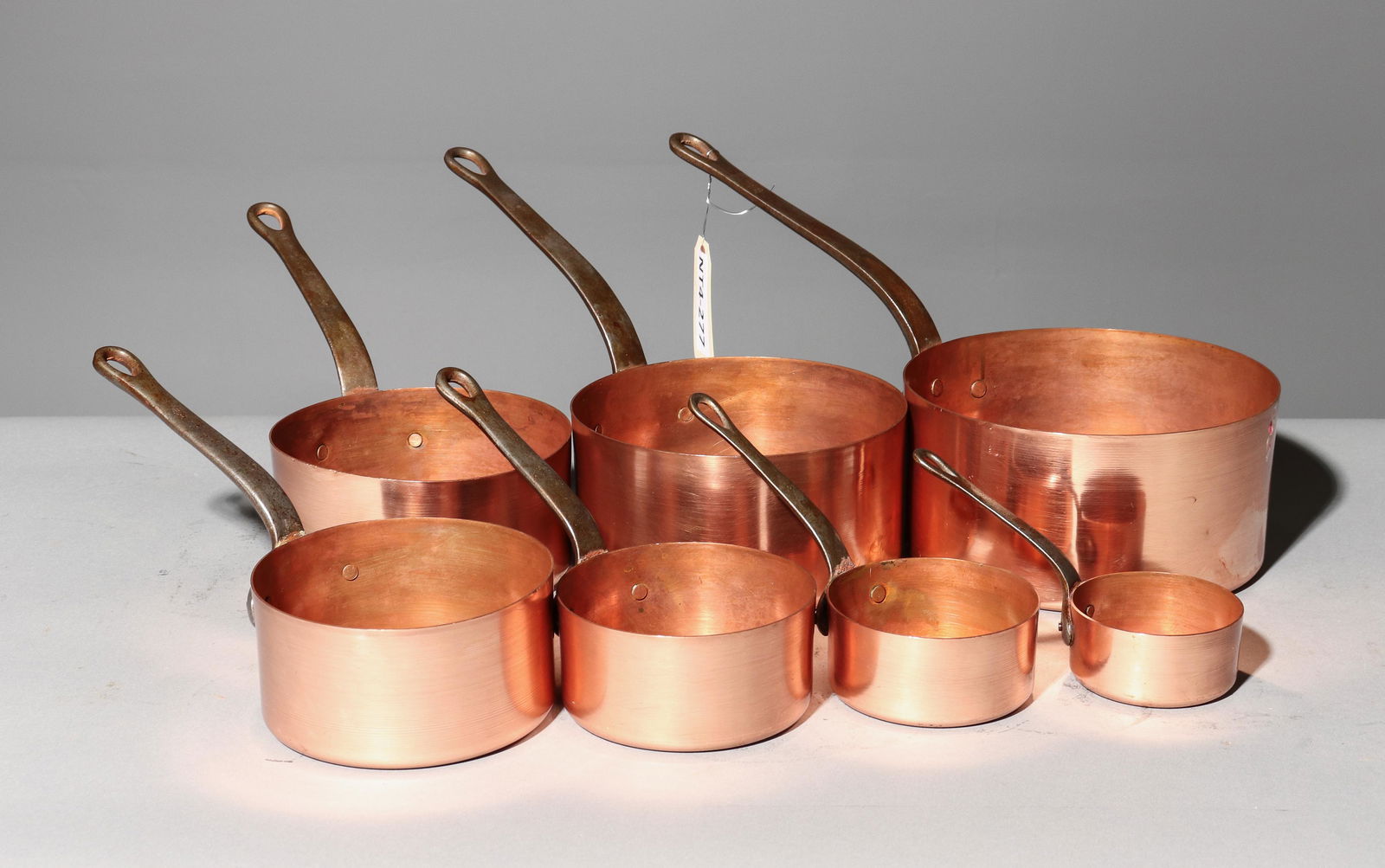 Set of 7 French Copper Graduated Sauce Pans (1 of 3)