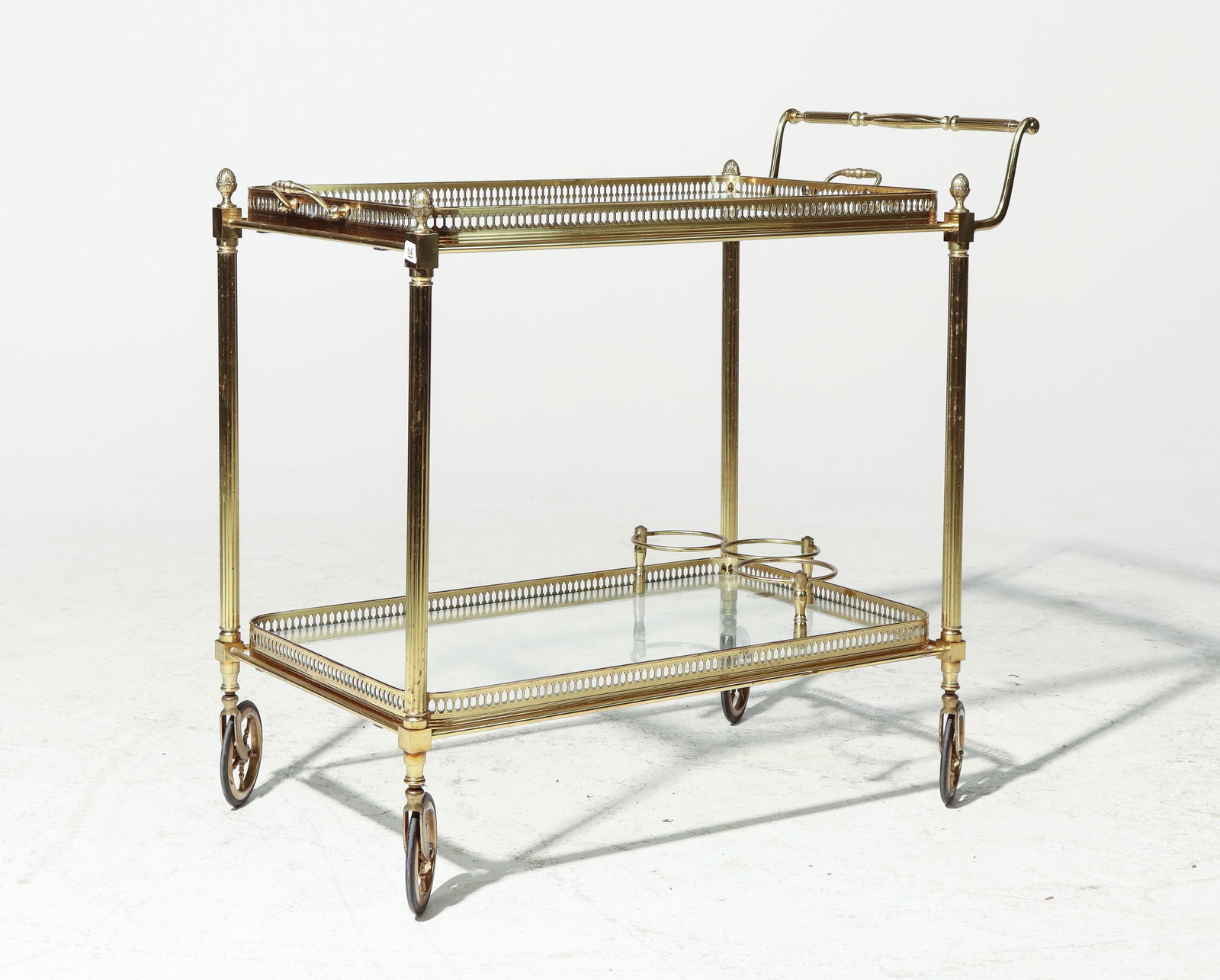 French 2 Tier Brass & Glass Bar Cart / Trolley (1 of 3)