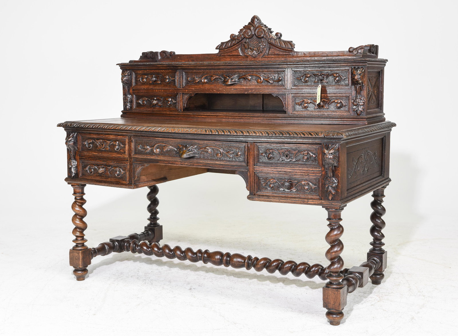 Louis XIII Style Carved Oak Barley Twist Desk (1 of 4)