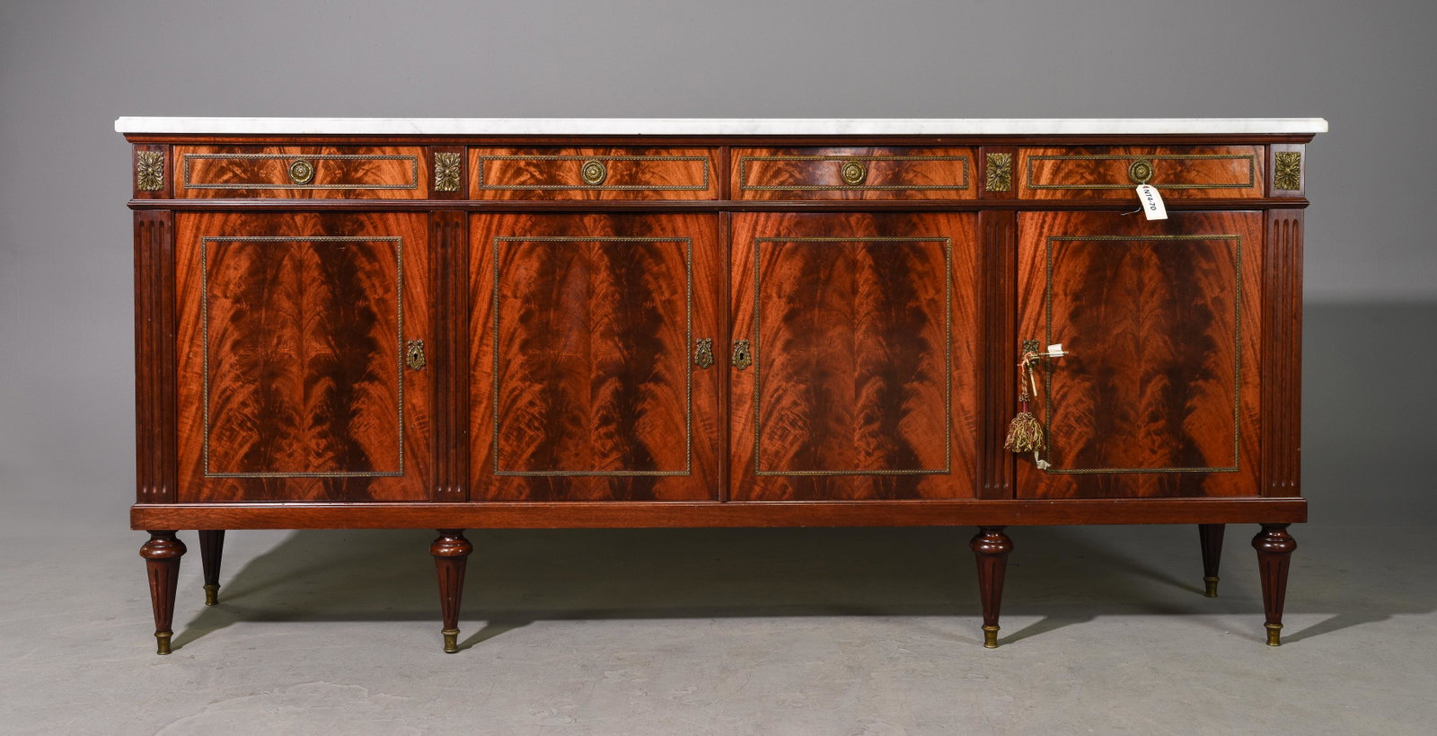 Louis XVI Style White Marble Top Sideboard: French Louis XVI Style White Marble Top Sideboard / Enfilade - 41 in tall x 91 x 20