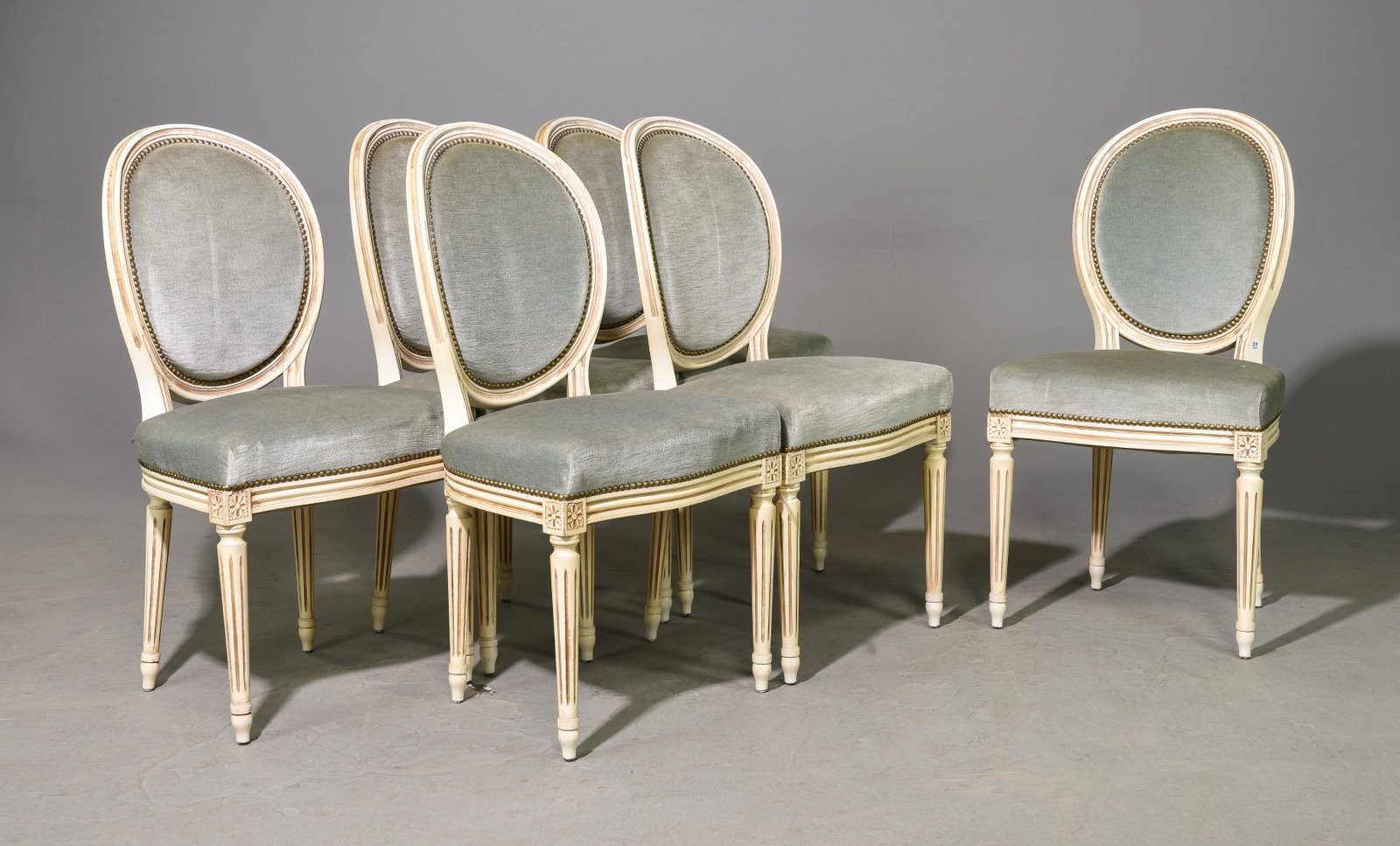 6 Louis XVI Style Balloon Back Dining Chairs: 6 French Louis XVI Style Balloon Back Dining Chairs - 36 in tall x 20 x 20, Seat height is 19 inches