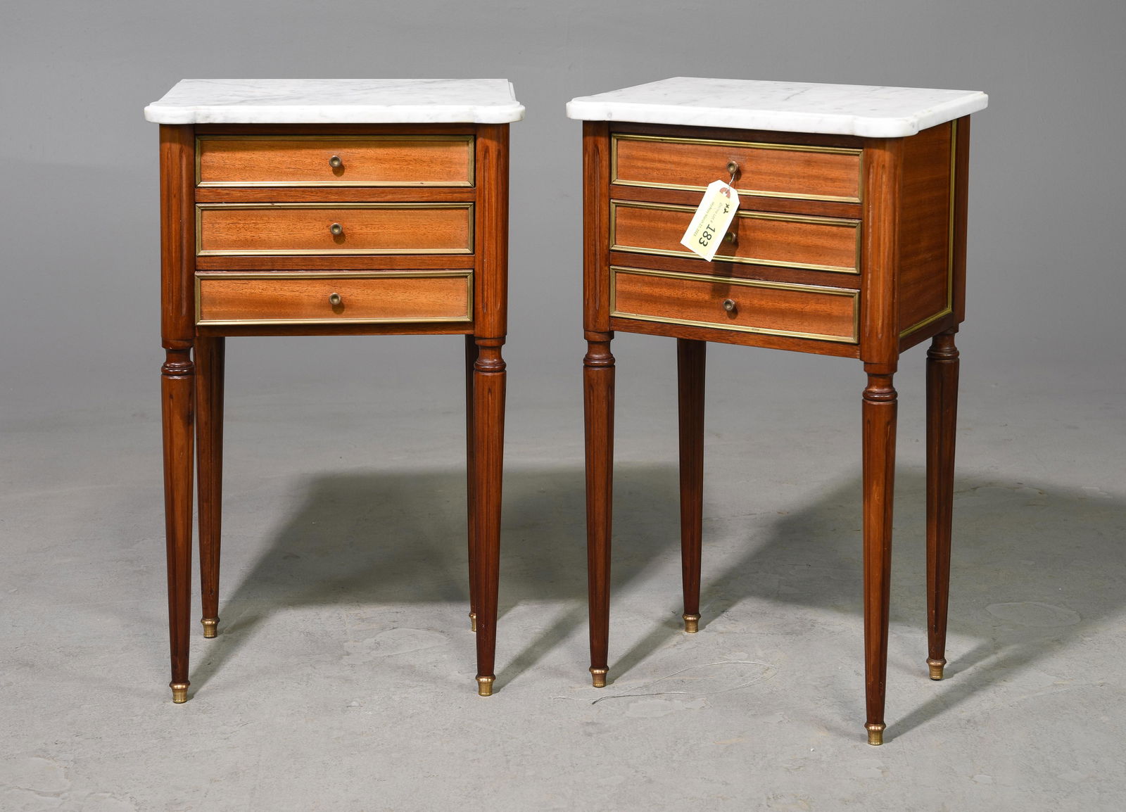 2 Louis XVI Style White Marble Top Nightstands (1 of 4)