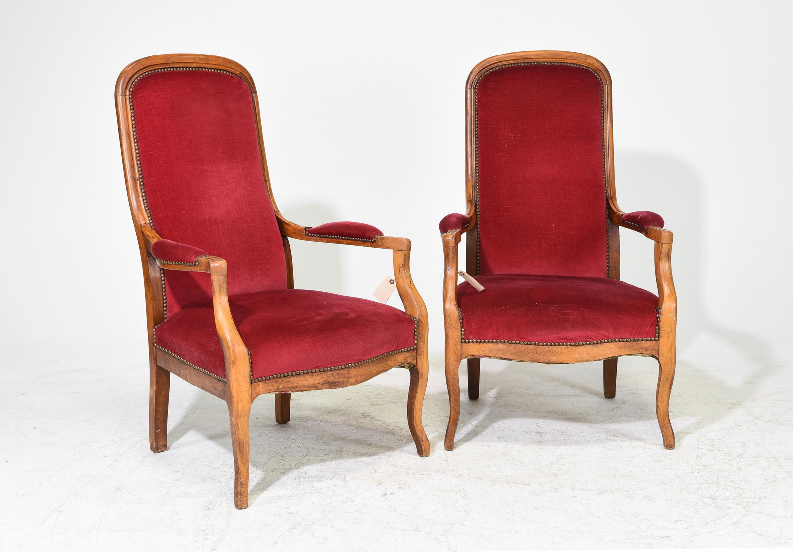 2 French High Back Red Upholstered Arm Chairs (1 of 3)