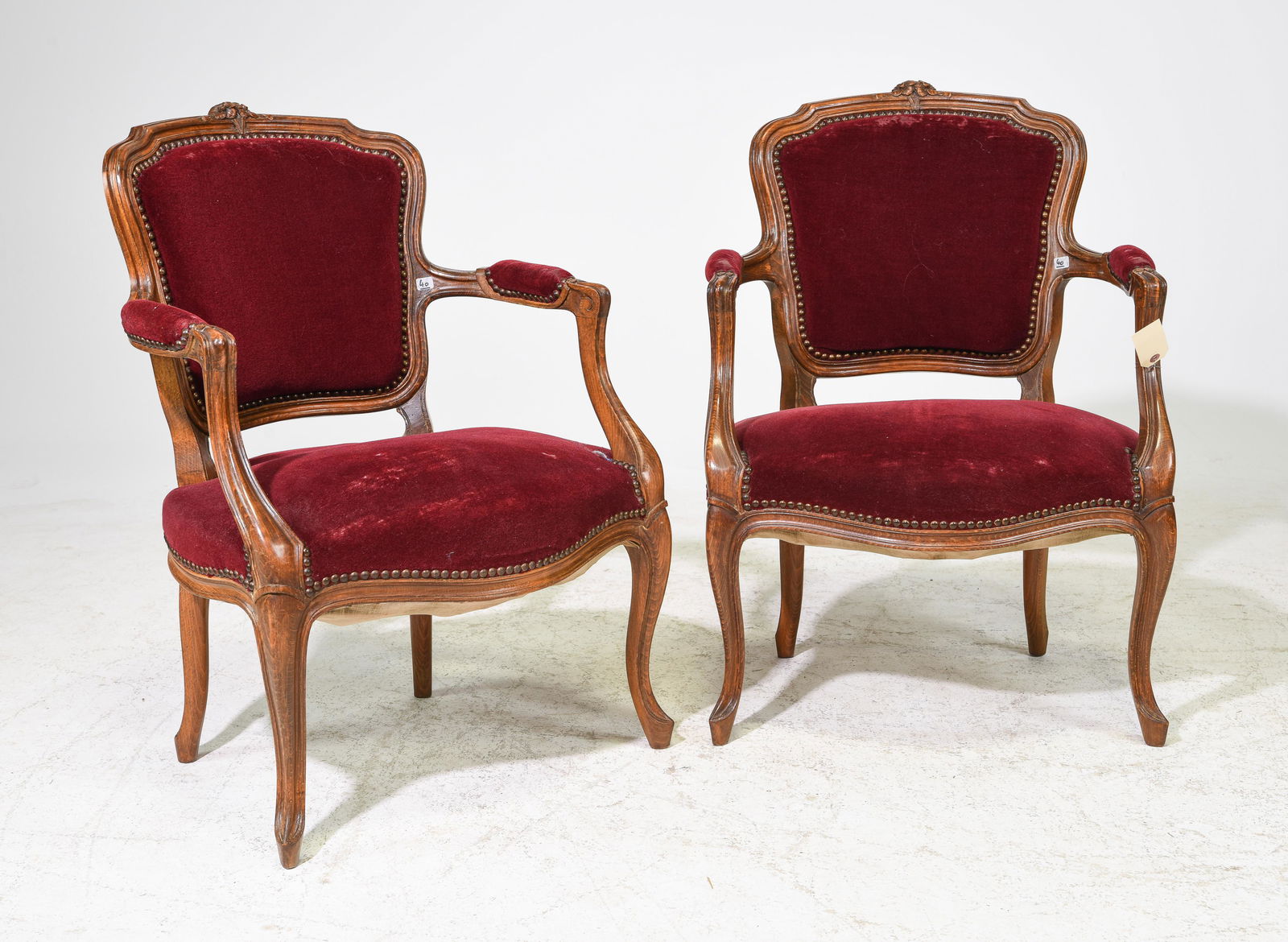 2 Louis XV Style Red Upholstered Arm Chairs (1 of 3)