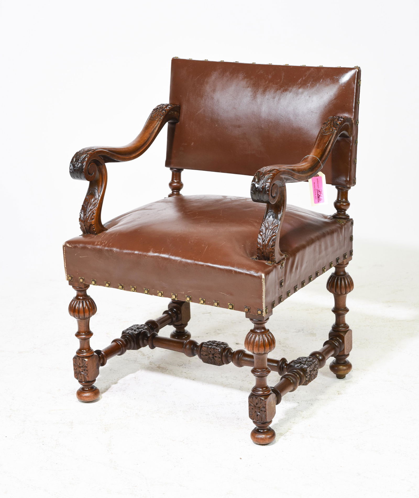 Henri II Style Leather Upholstered Arm Chair (1 of 3)