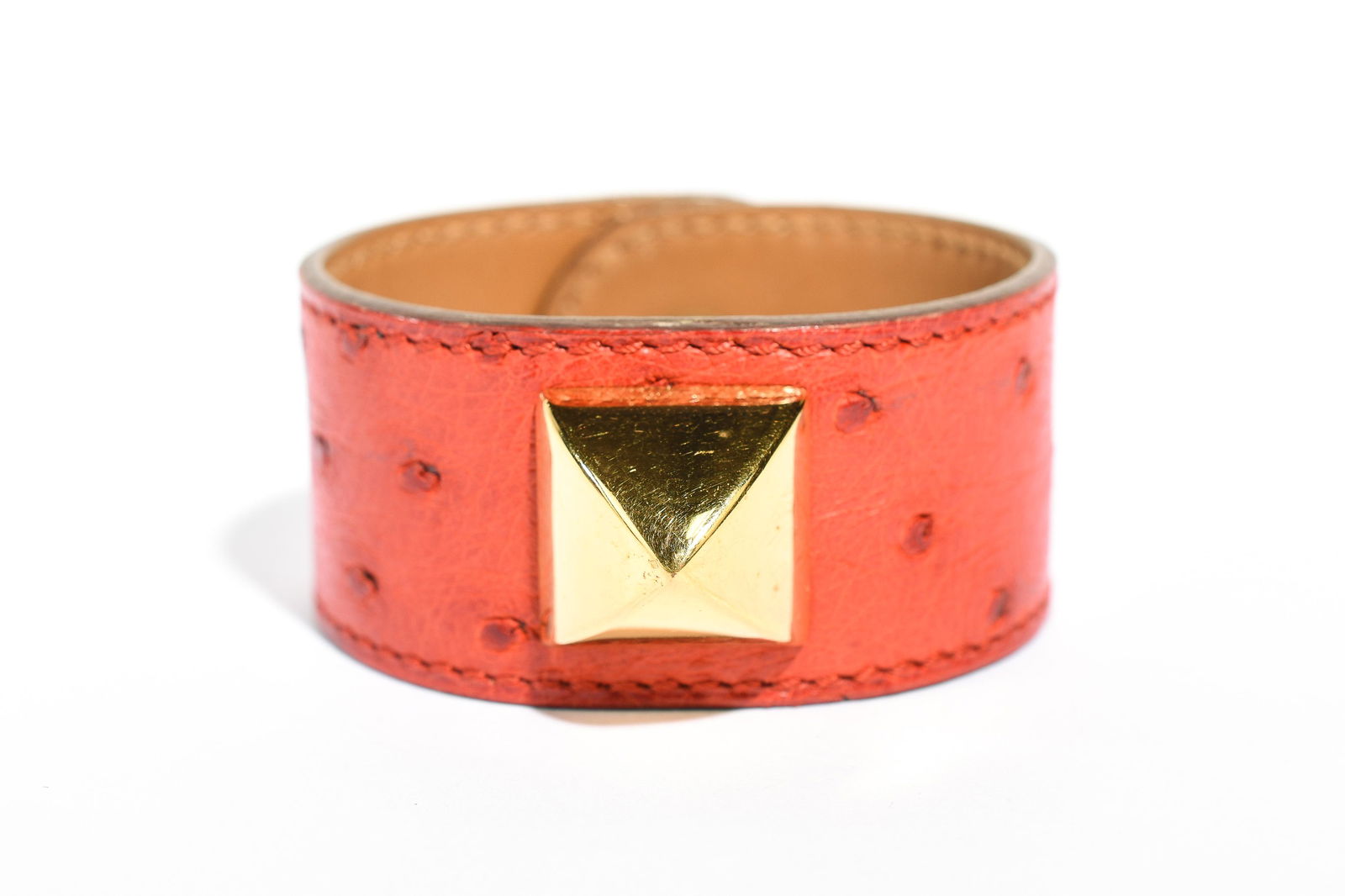 Hermes Medor  in Rouge Vif Ostrich Leather (1 of 4)