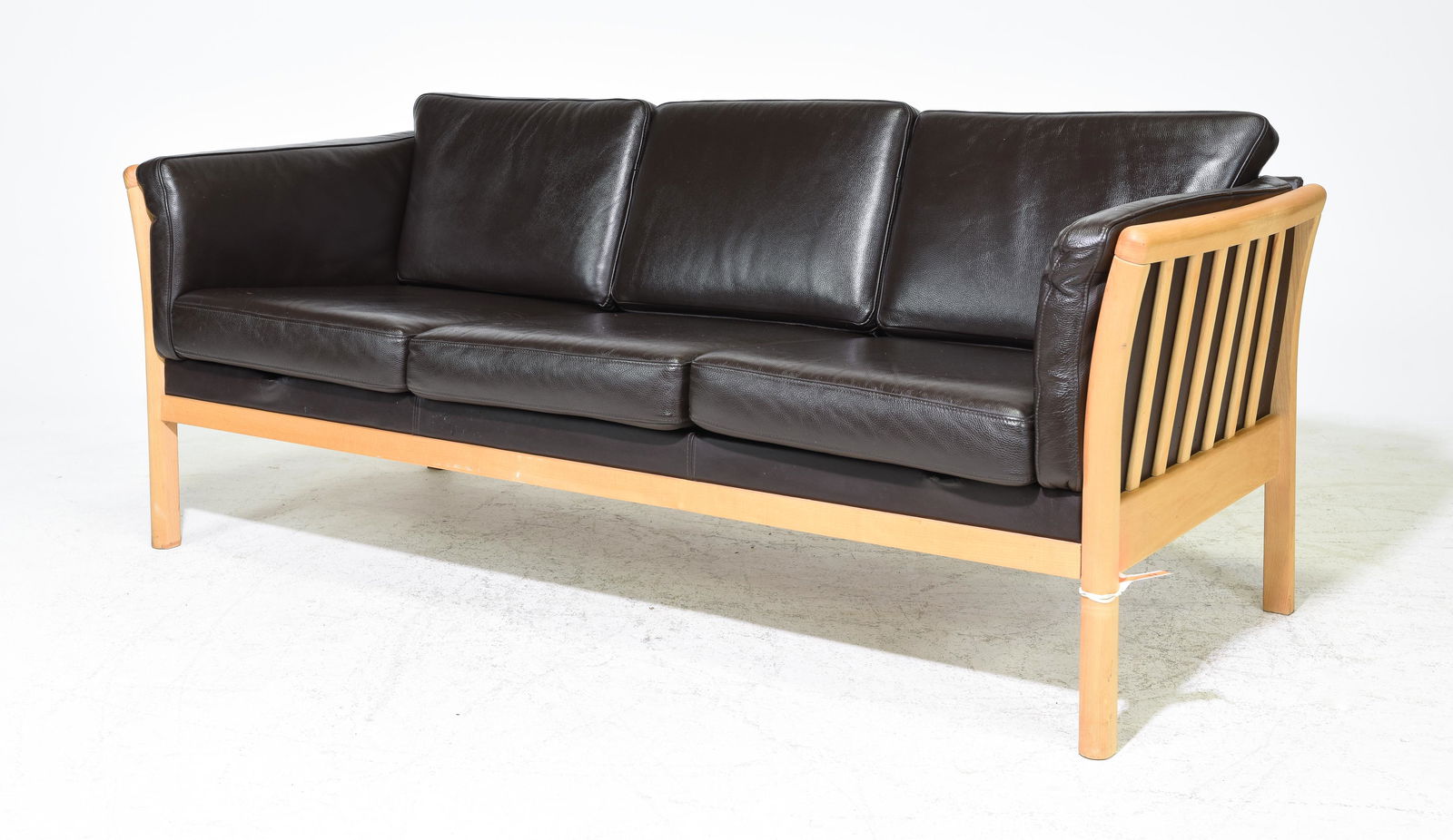 Danish Modern Brown Leather 3 Seater Sofa (1 of 3)