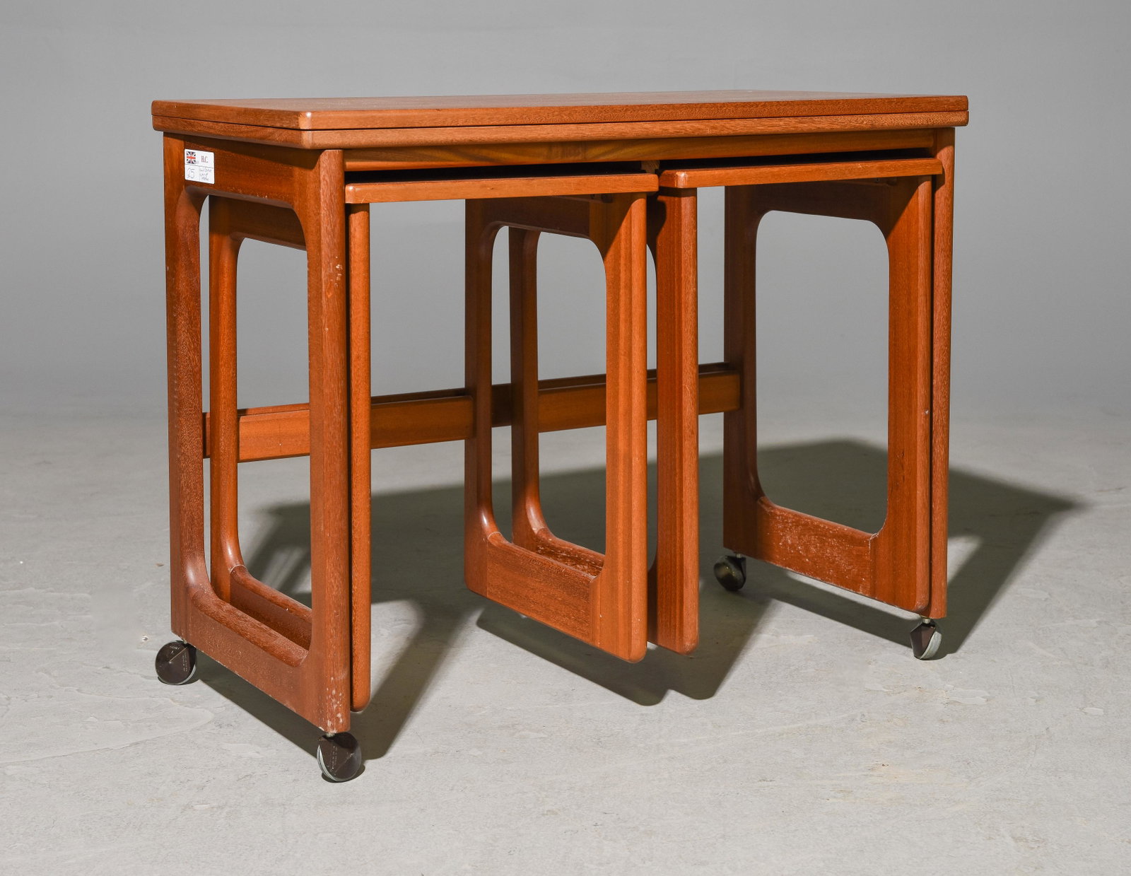 Mid Century Triform Flip Top Nest by McIntosh: Danish Modern Style Teak Triform Flip Top Nest by McIntosh - 24 in tall x 30 x 16