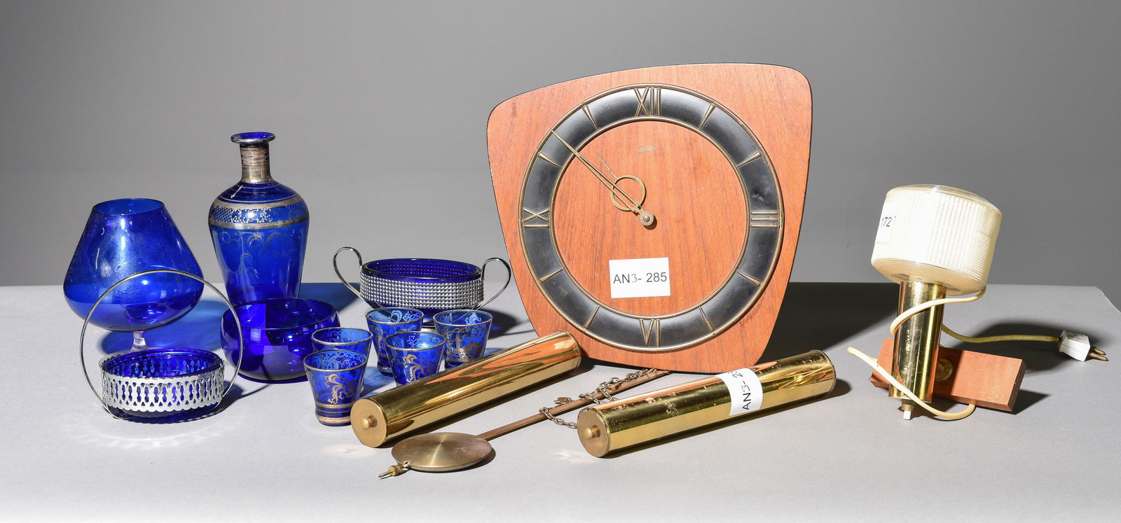 Danish Modern Clock, Sconce & Assorted Blue Glassware (1 of 4)