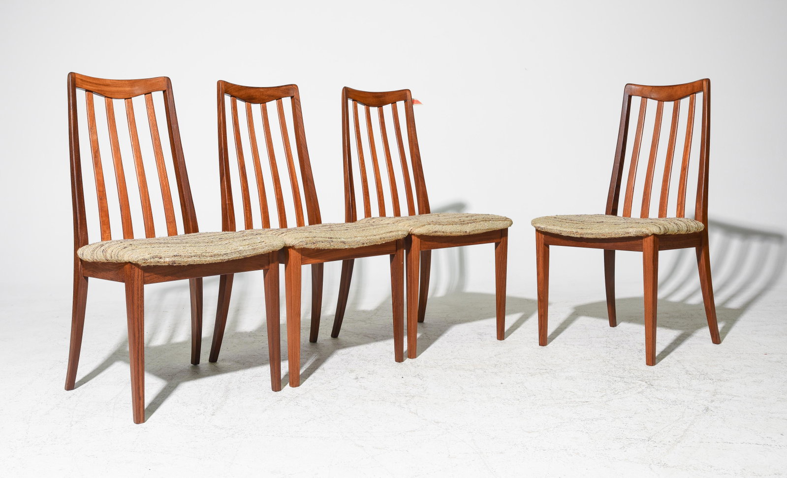 4 High Back Mid Century Dining Chairs - G-Plan Fresco: This is a set of 4 Danish Modern Style Teak Dining chairs. This set is made by Mid Century Modern Furniture Maker G Plan ( Gplan ), Part of their Fresco range. - 36 in tall x 19 x 20, Seat height is 1