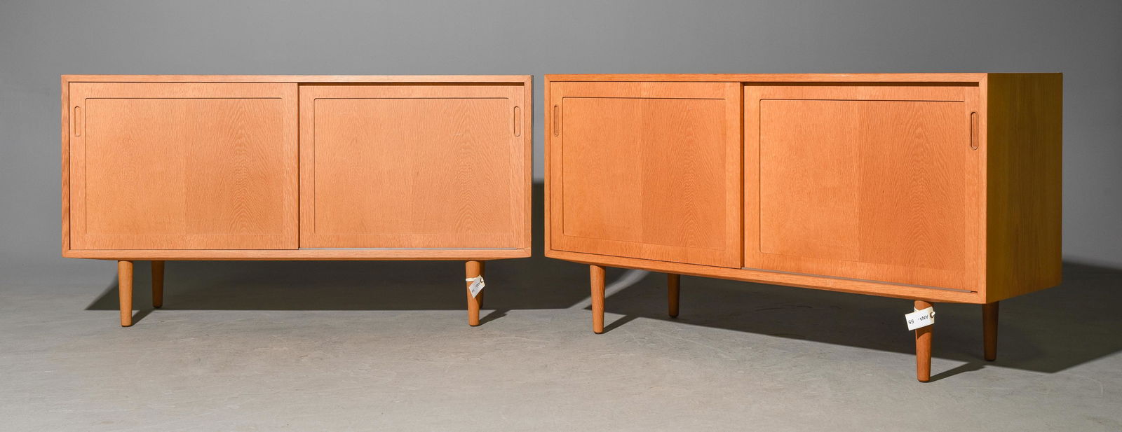 2 Danish Modern Sliding Door Credenzas: 2 Danish Modern Sliding Door Credenzas / Record Cabinets - 30 in tall x 55 x 17