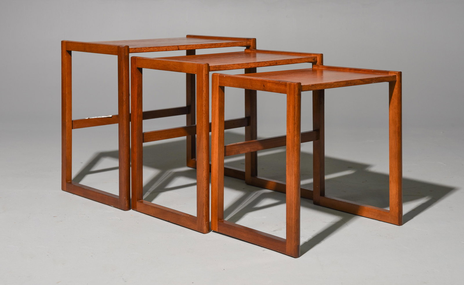 Mid Century Modern Teak Nest of 3 Tables #1: Danish Modern Style Nest of 3 Tables - 19 in tall x 21 x 14