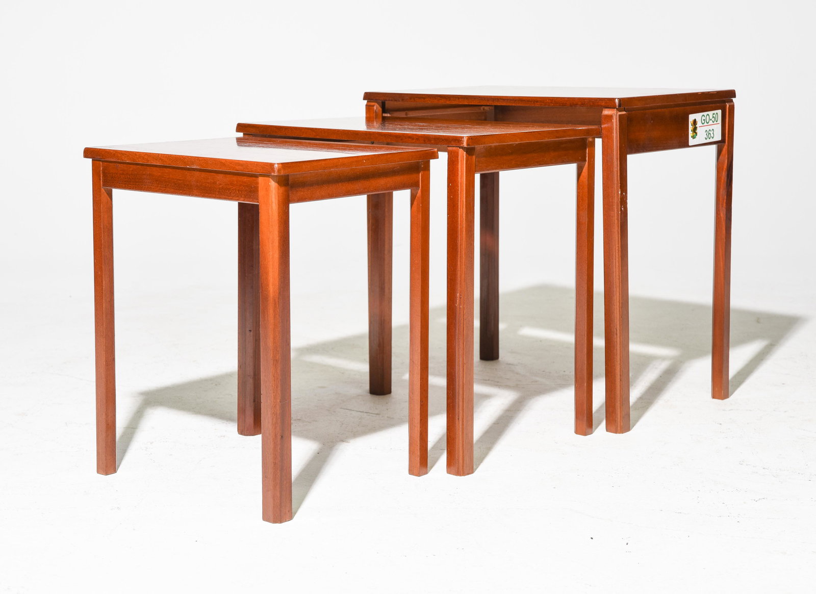 Mid Century Modern Nest of 3 Tables: Danish Modern Style Nest of 3 Tables - 21 in tall x 21 x 14