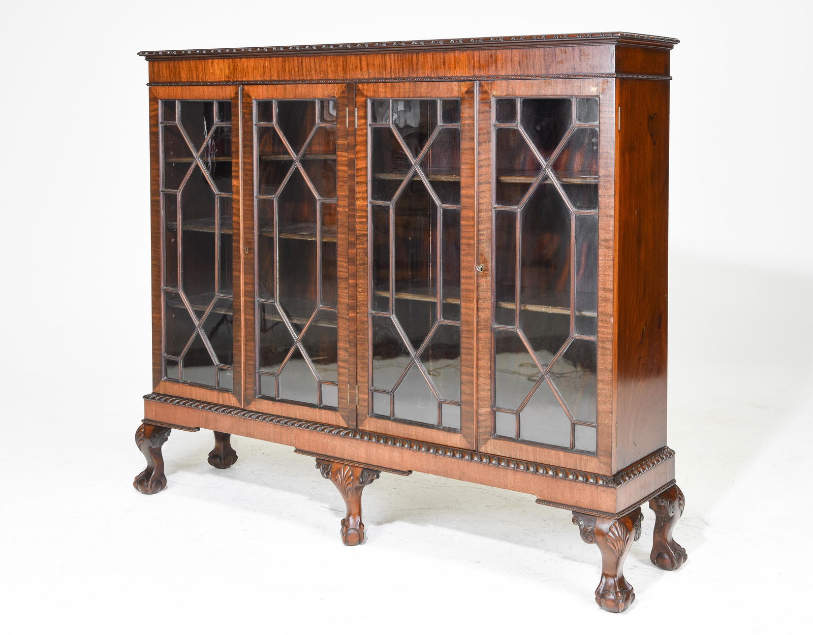 British Mahogany Ball & Claw Foot 4 Door Bookcase (1 of 3)